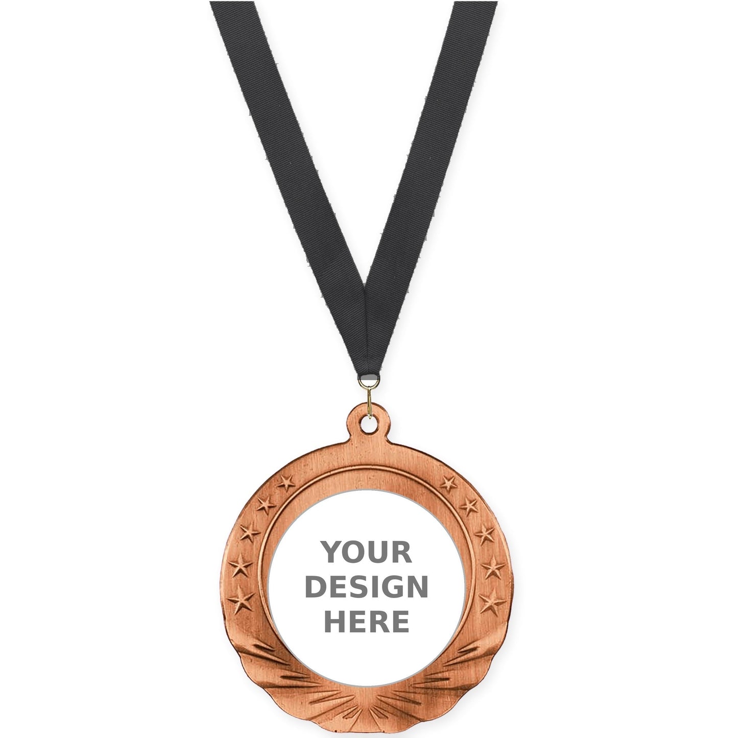 2 3/4 inch Starfield insert medal in antique bronze with Black neck ribbon