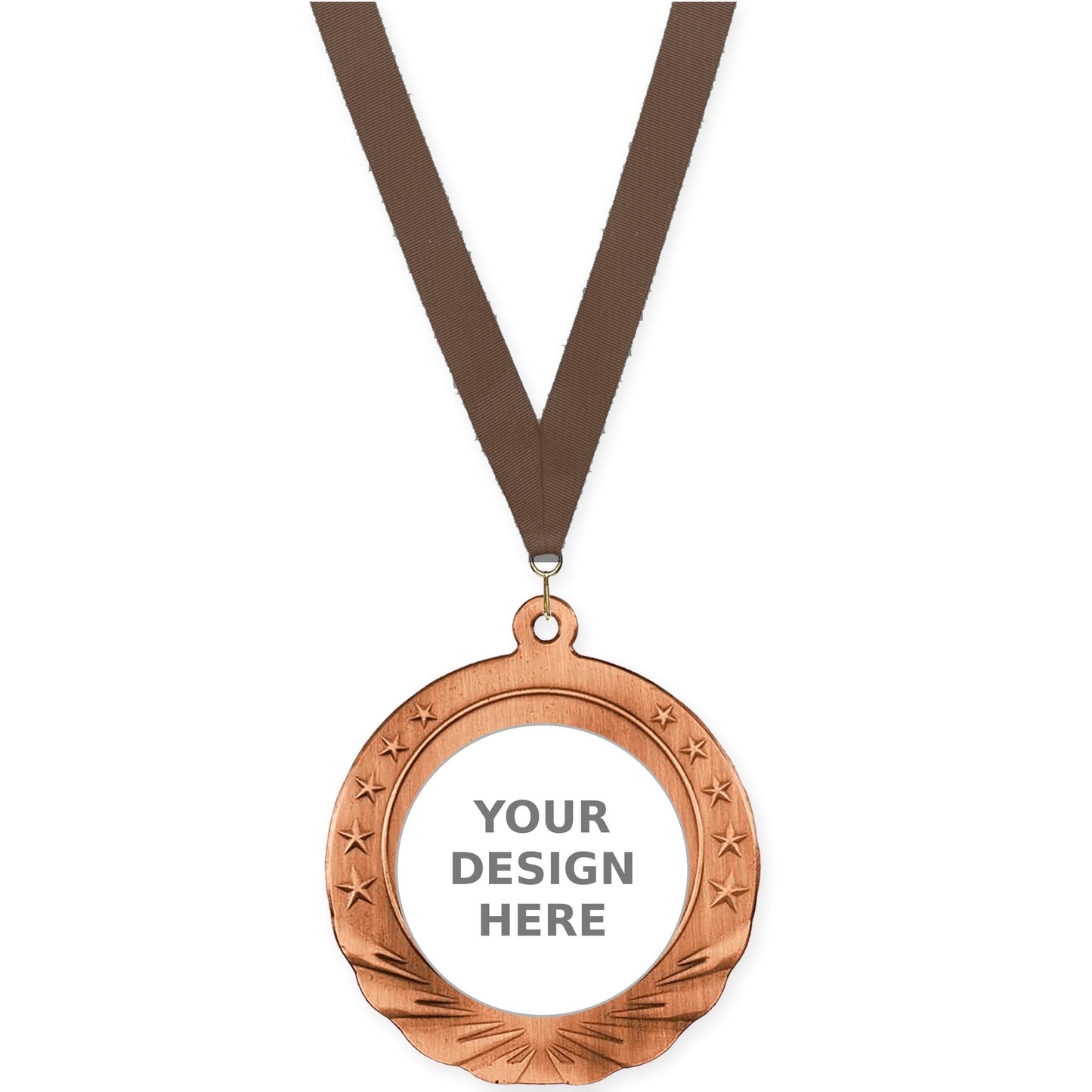2 3/4 inch Starfield insert medal in antique bronze with Brown neck ribbon