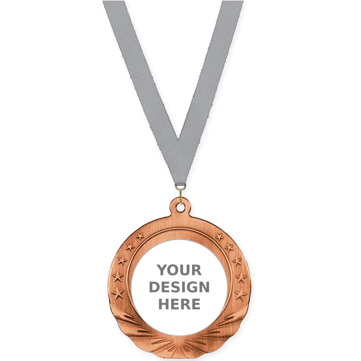 2 3/4 inch Starfield insert medal in antique bronze with Gray neck ribbon