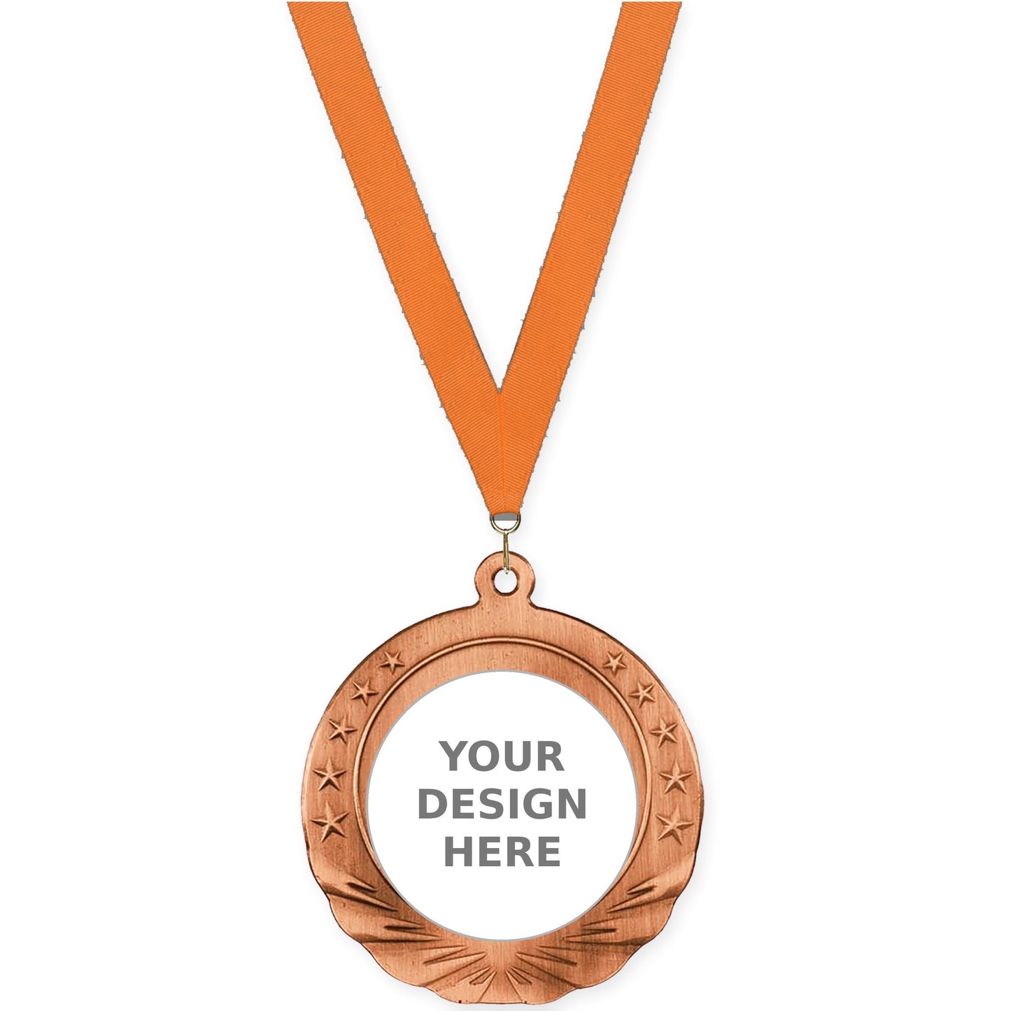 2 3/4 inch Starfield insert medal in antique bronze with Orange neck ribbon
