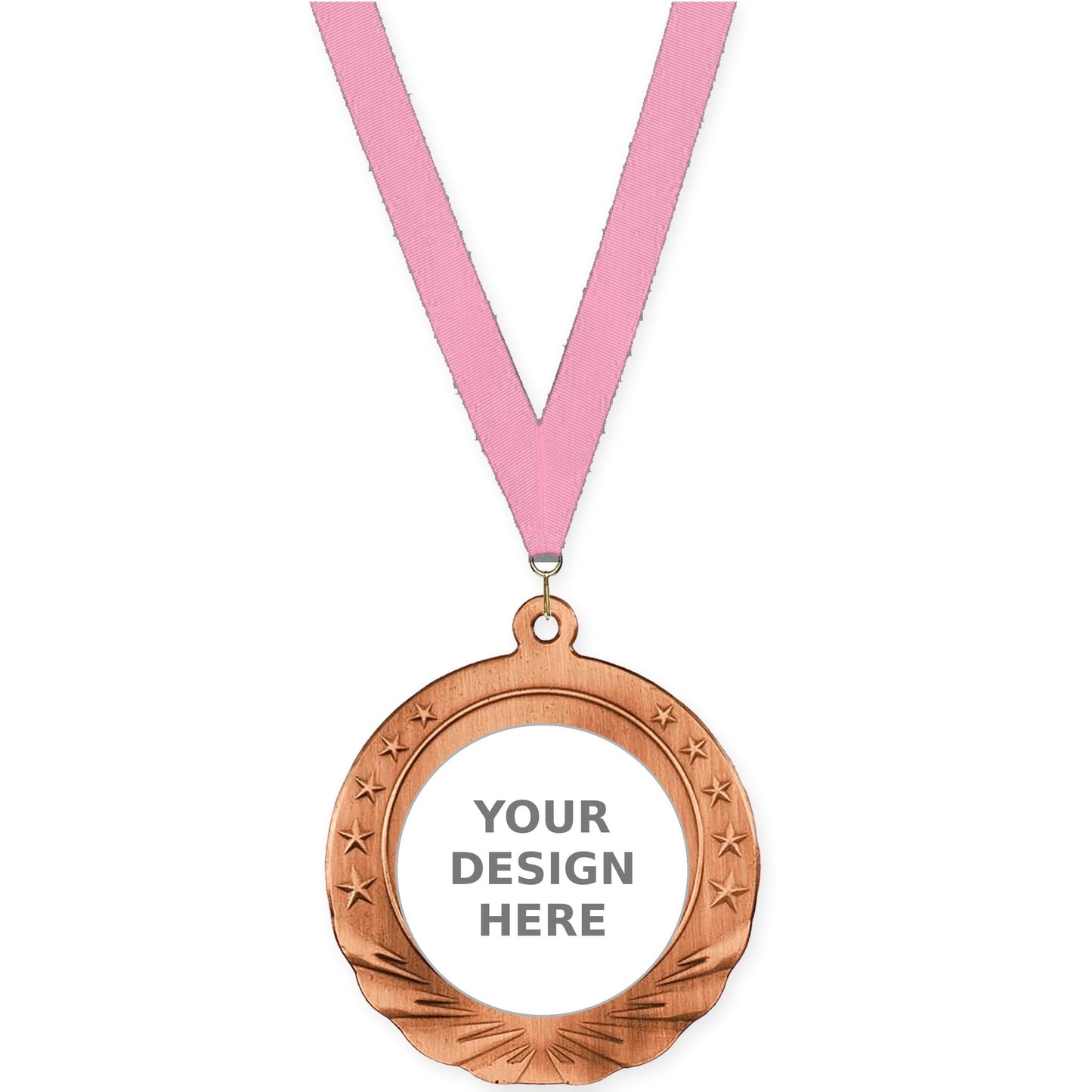 2 3/4 inch Starfield insert medal in antique bronze with Pink neck ribbon