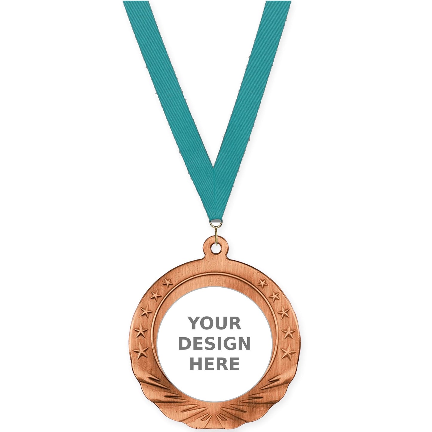 2 3/4 inch Starfield insert medal in antique bronze with Teal neck ribbon