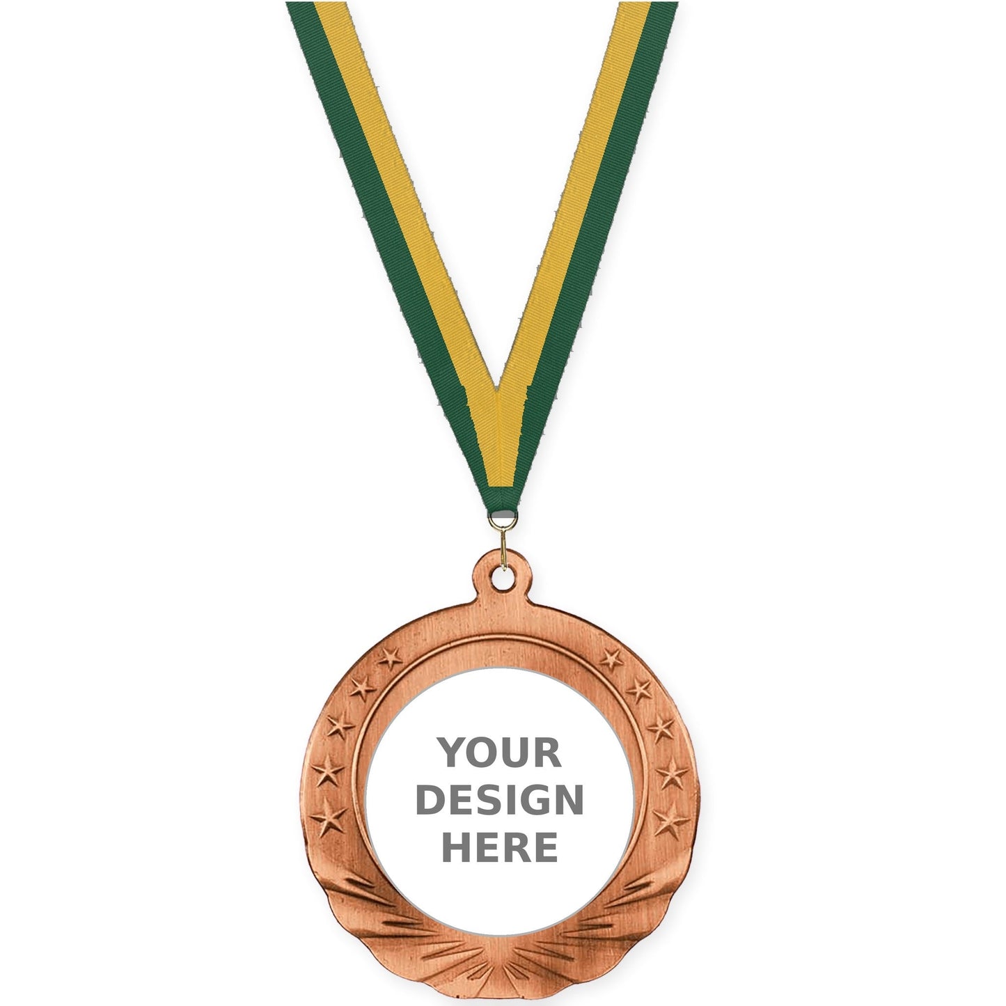 2 3/4 inch Starfield insert medal in antique bronze with Hunter Green Gold neck ribbon