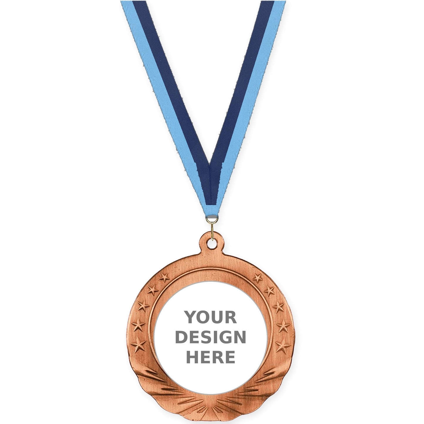 2 3/4 inch Starfield insert medal in antique bronze with Light Blue Navy neck ribbon