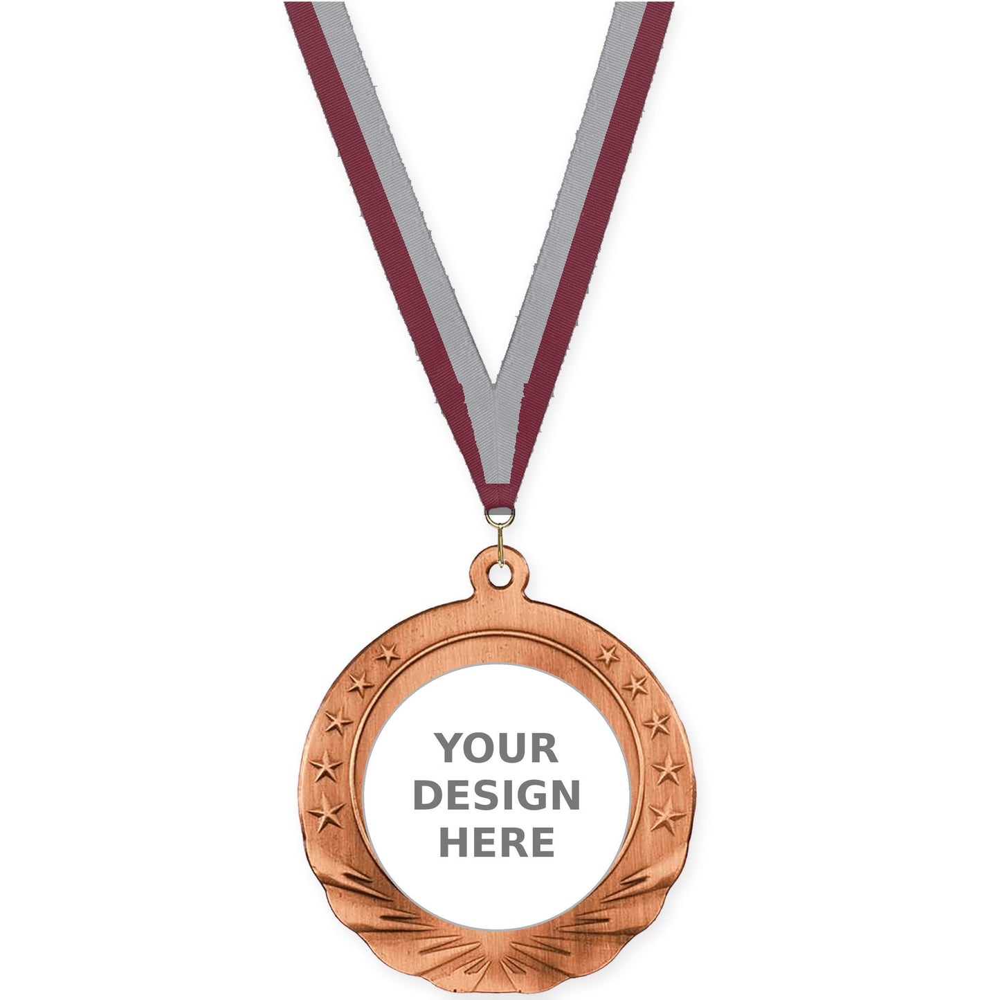 2 3/4 inch Starfield insert medal in antique bronze with Maroon Gray neck ribbon