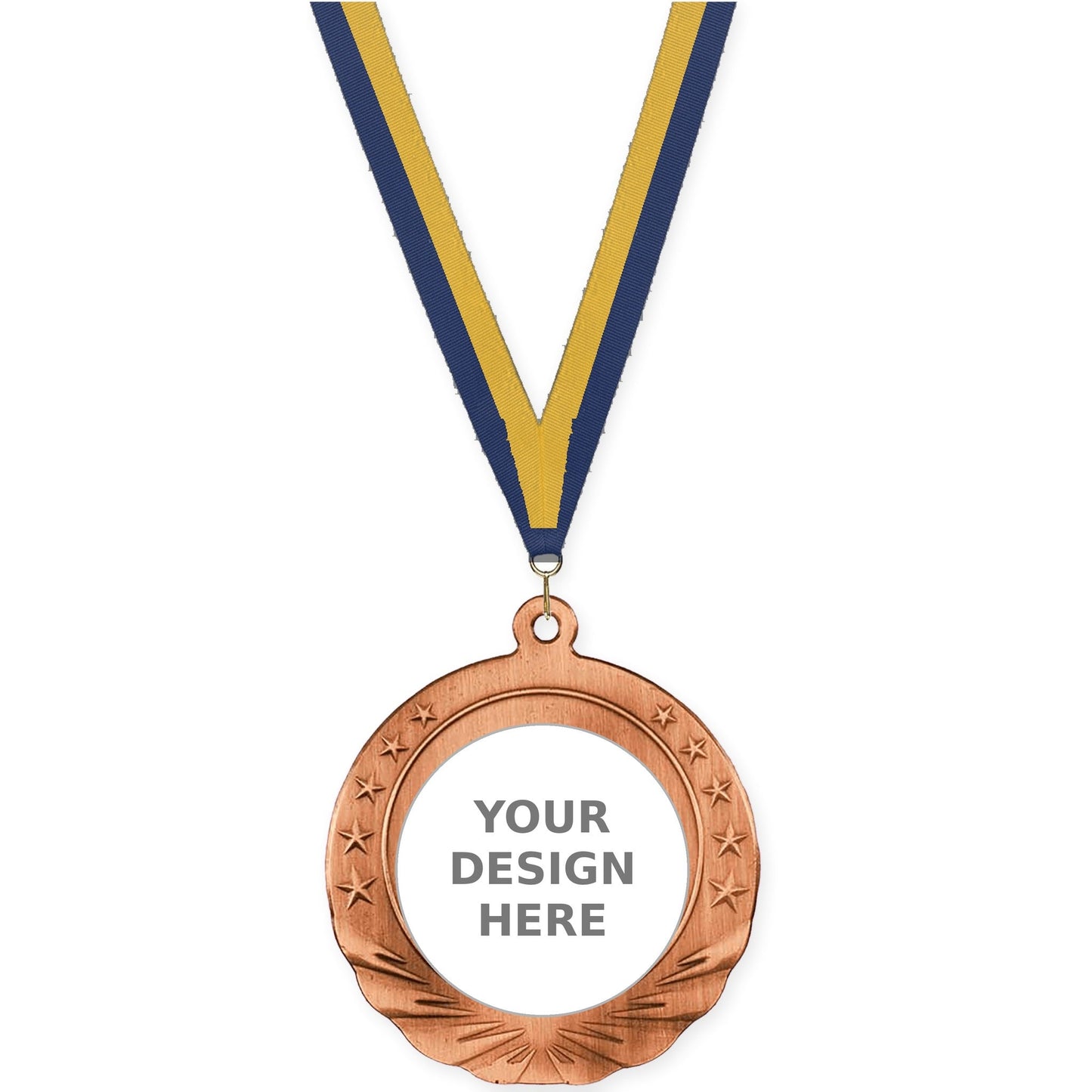 2 3/4 inch Starfield insert medal in antique bronze with Navy Gold neck ribbon