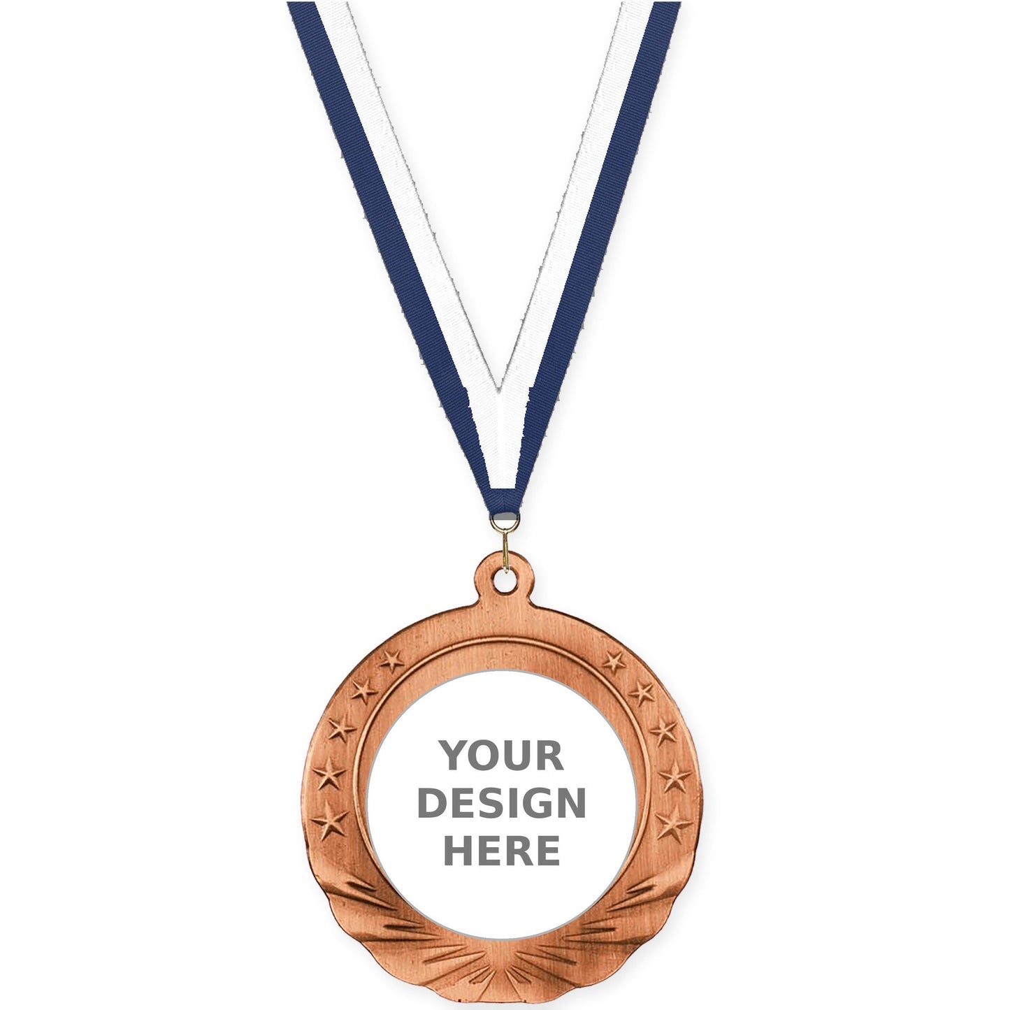 2 3/4 inch Starfield insert medal in antique bronze with Navy White neck ribbon
