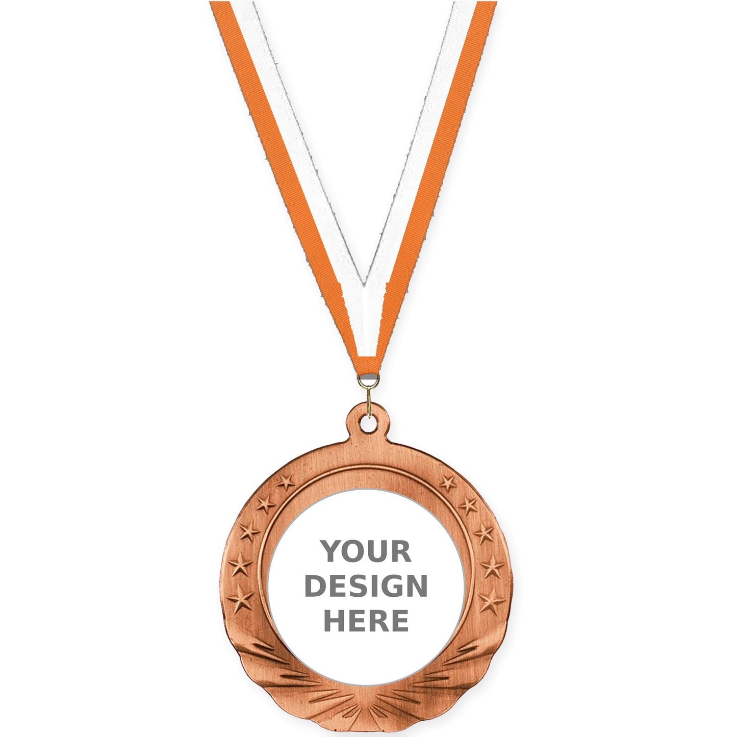 2 3/4 inch Starfield insert medal in antique bronze with Orange White neck ribbon