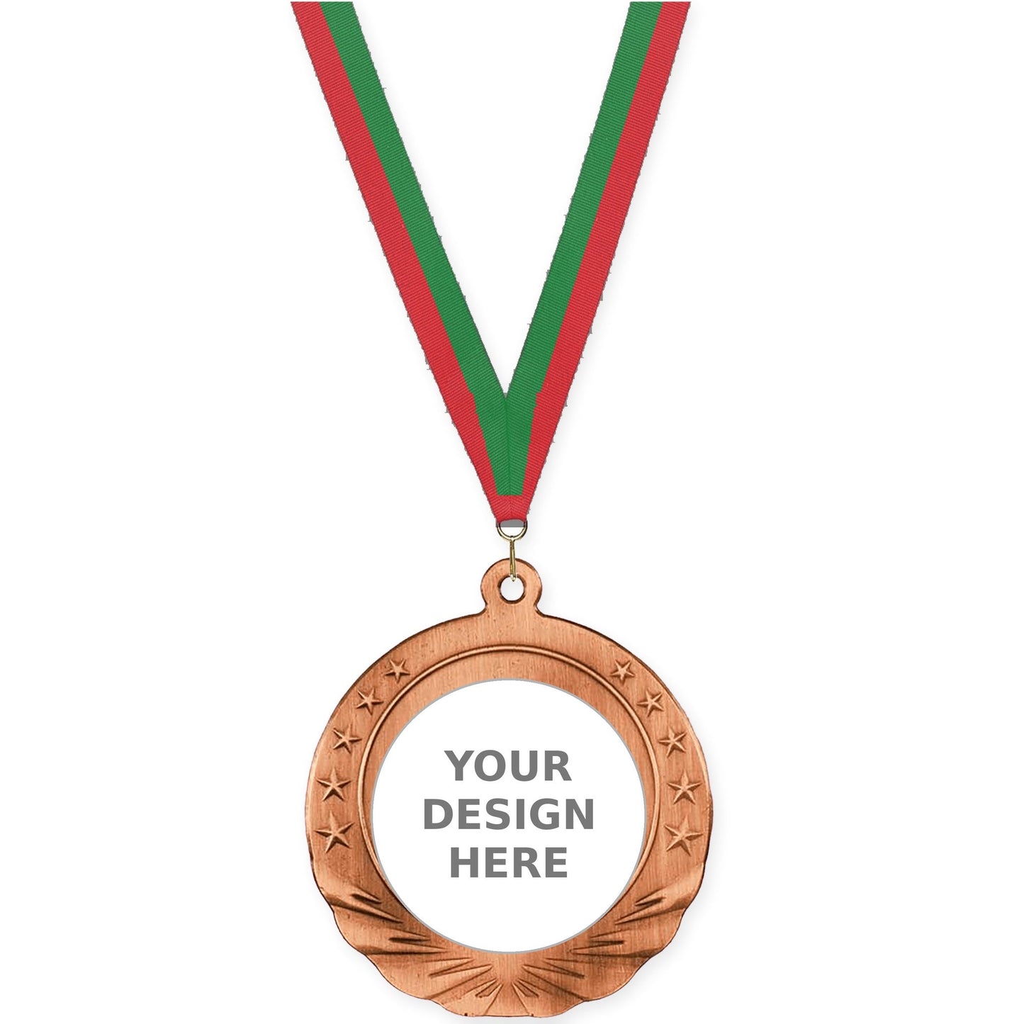 2 3/4 inch Starfield insert medal in antique bronze with Red Green neck ribbon