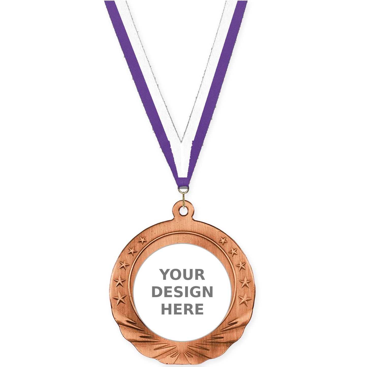 2 3/4 inch Starfield insert medal in antique bronze with Purple White neck ribbon