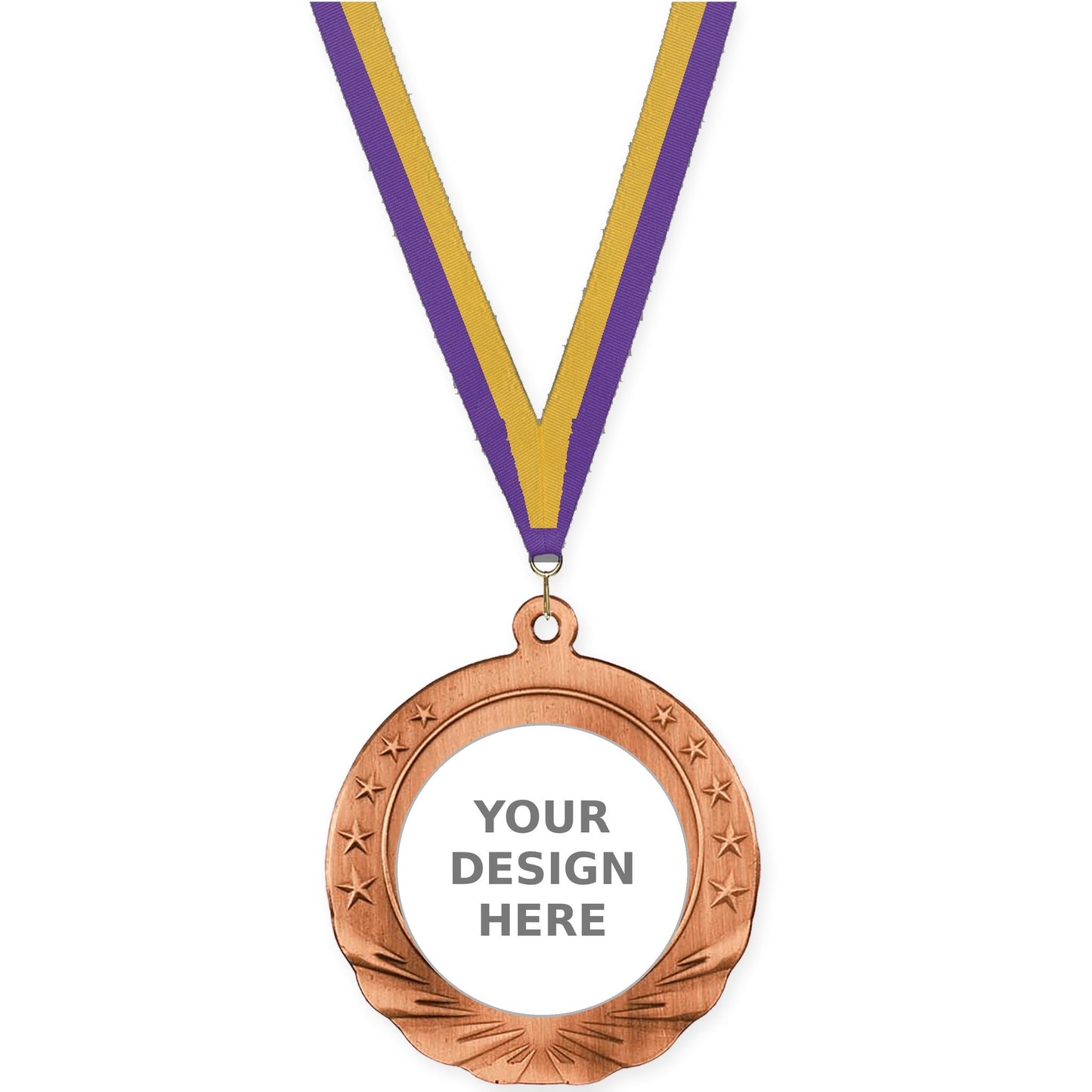 2 3/4 inch Starfield insert medal in antique bronze with Purple Gold neck ribbon