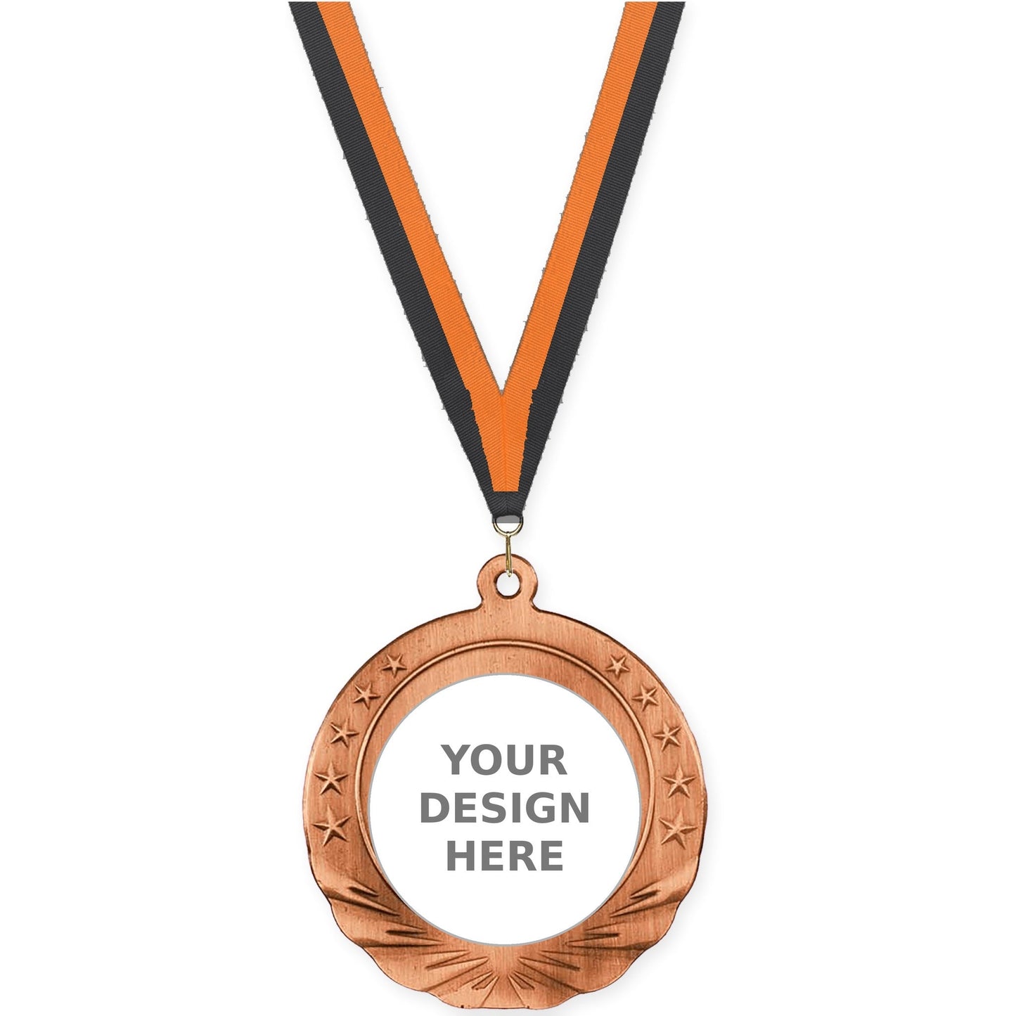 2 3/4 inch Starfield insert medal in antique bronze with Black Orange neck ribbon