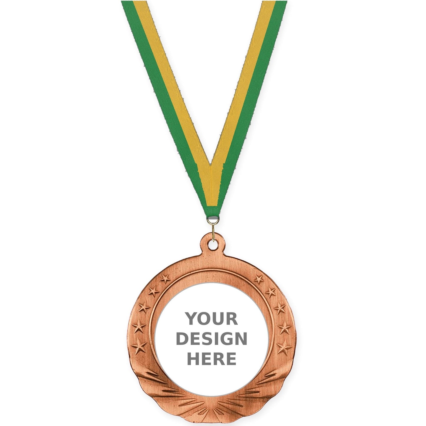 2 3/4 inch Starfield insert medal in antique bronze with Green Gold neck ribbon
