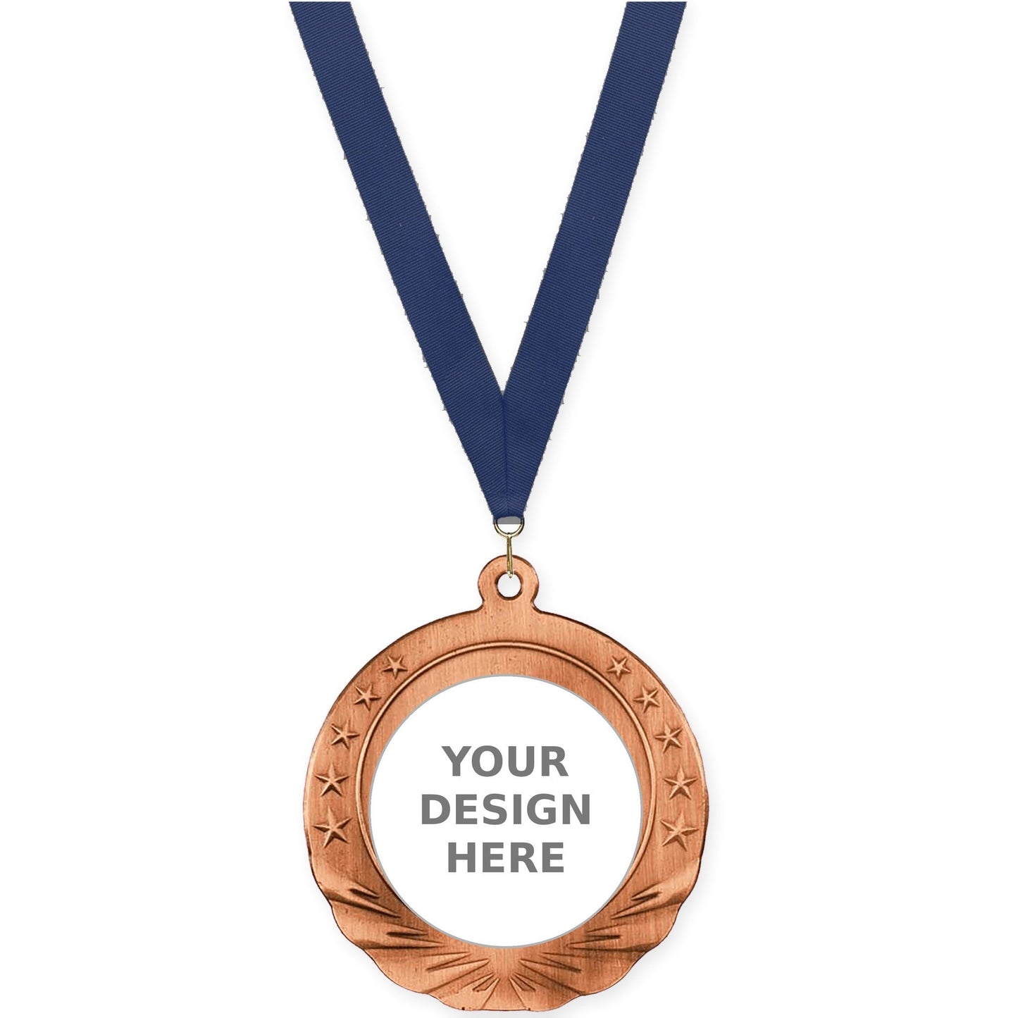 2 3/4 inch Starfield insert medal in antique bronze with Navy neck ribbon