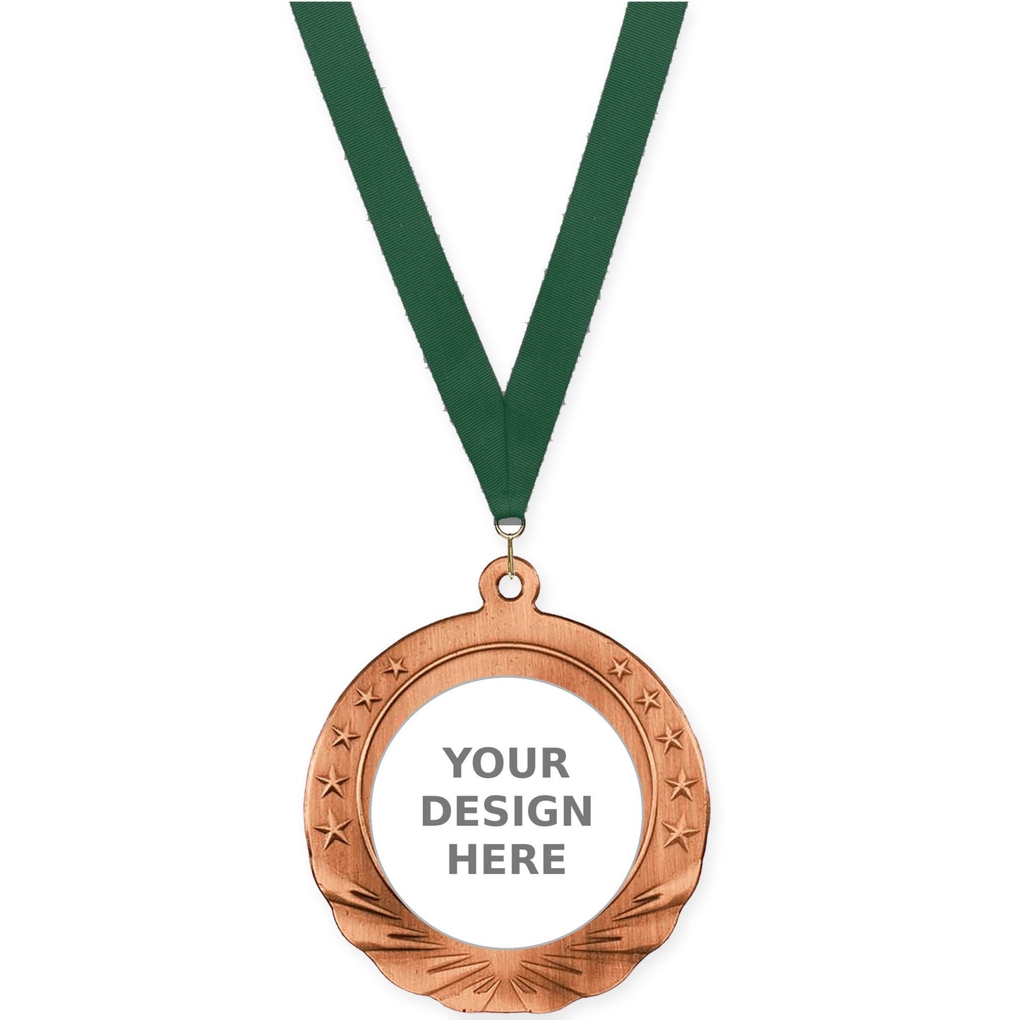 2 3/4 inch Starfield insert medal in antique bronze with Hunter Green neck ribbon