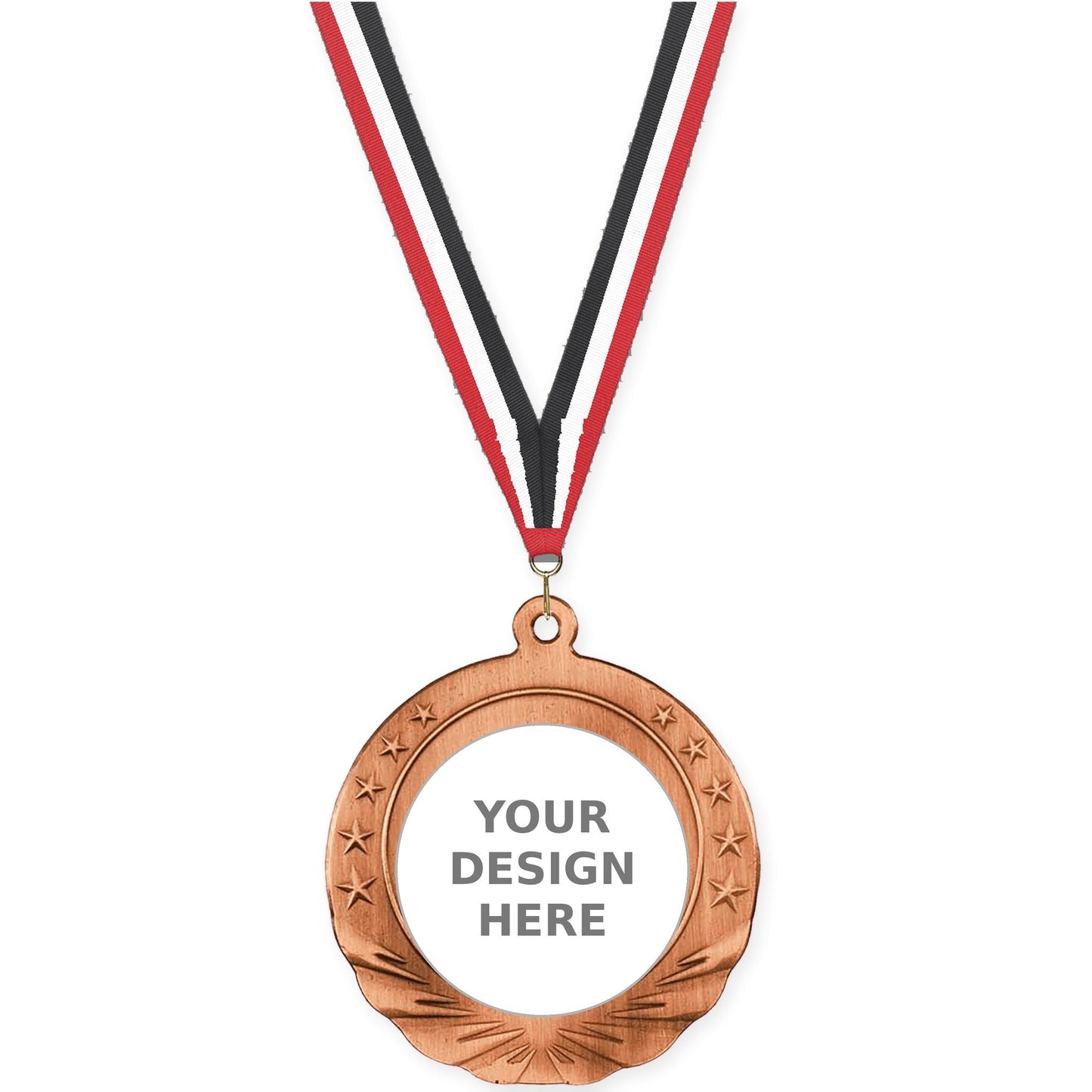 2 3/4 inch Starfield insert medal in antique bronze with Red White Black neck ribbon