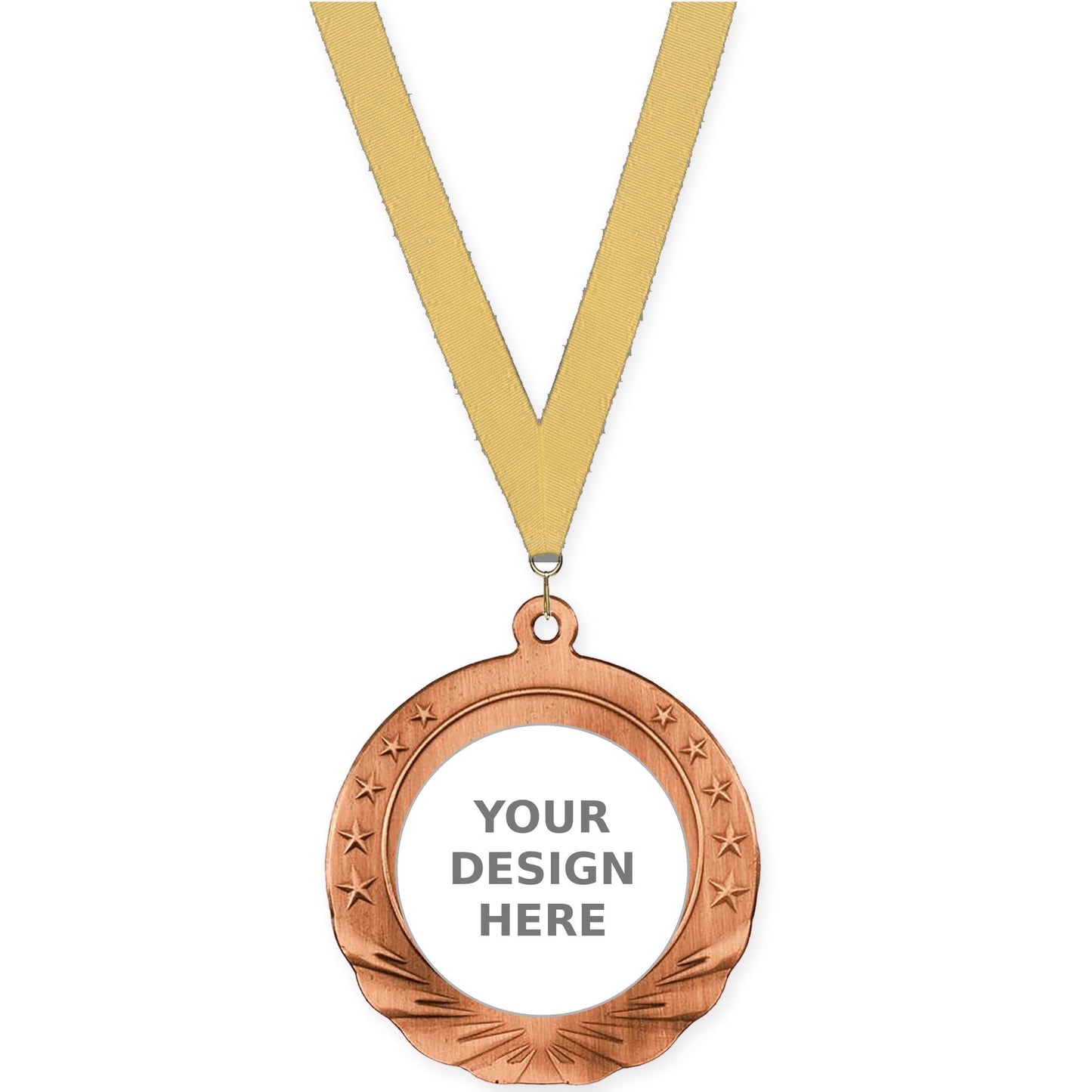 2 3/4 inch Starfield insert medal in antique bronze with Gold Metallic neck ribbon