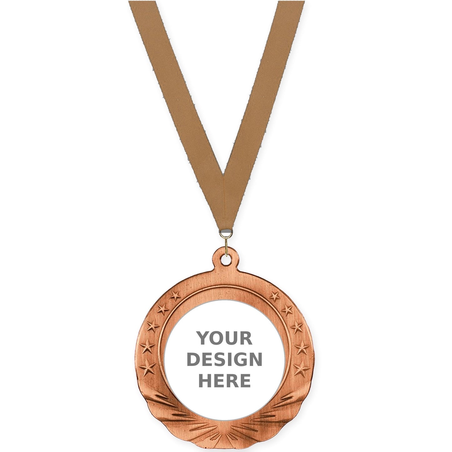 2 3/4 inch Starfield insert medal in antique bronze with Bronze Metallic neck ribbon