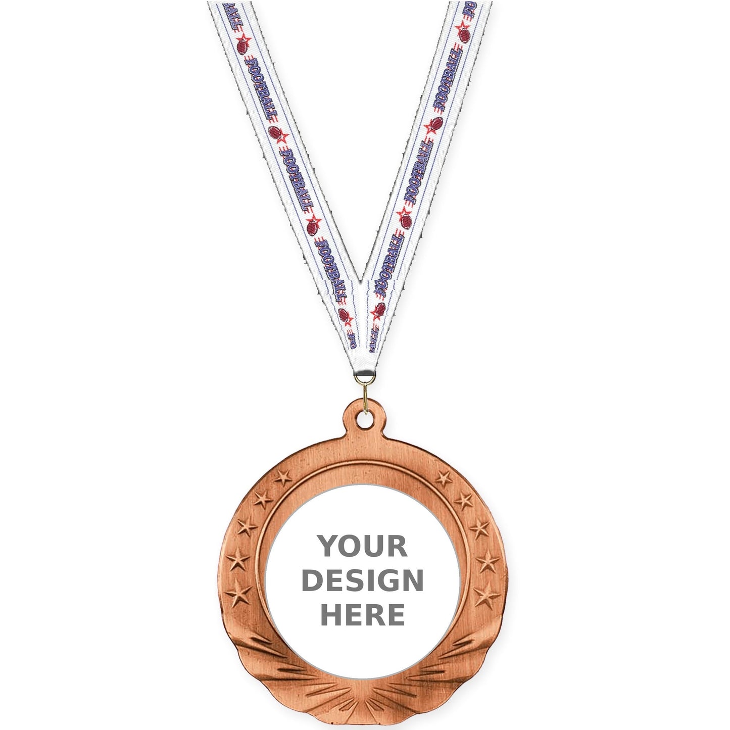 2 3/4 inch Starfield insert medal in antique bronze with Football neck ribbon