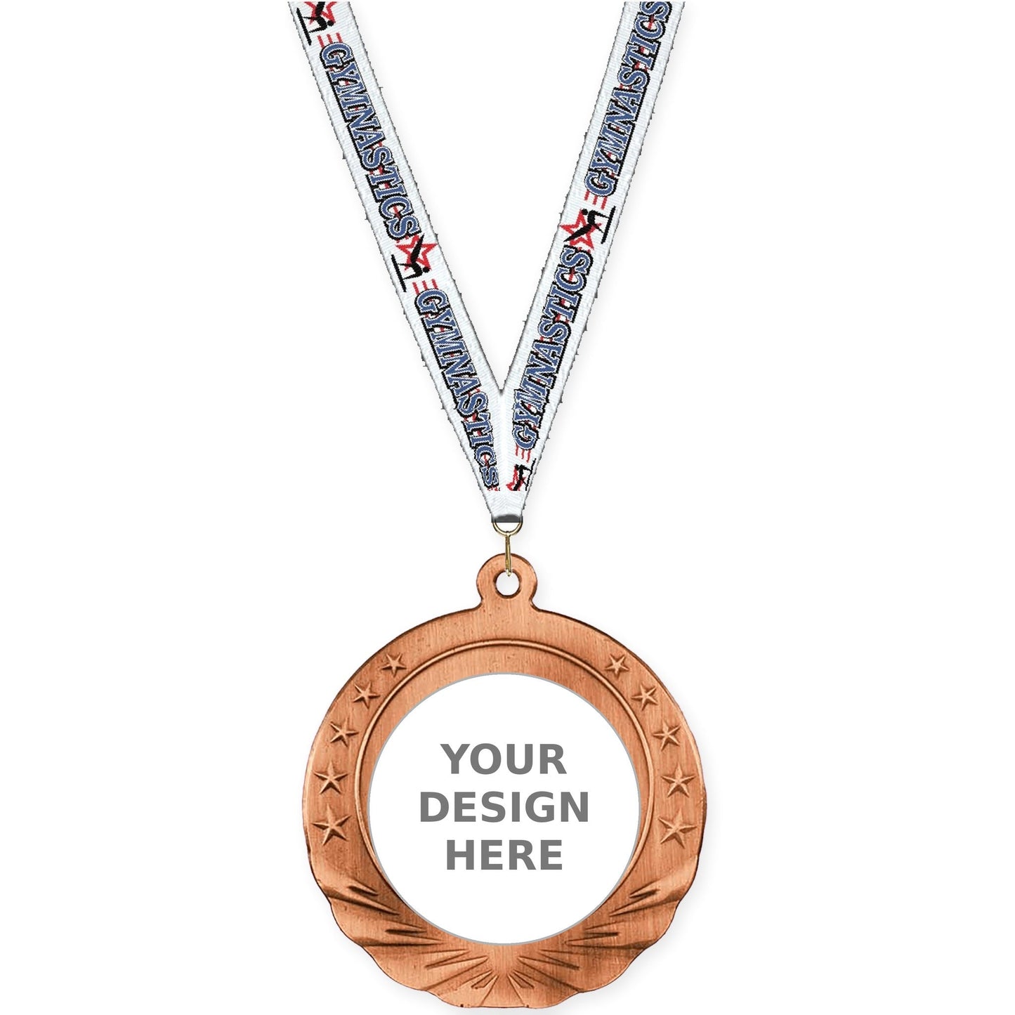 2 3/4 inch Starfield insert medal in antique bronze with Gymnastics neck ribbon