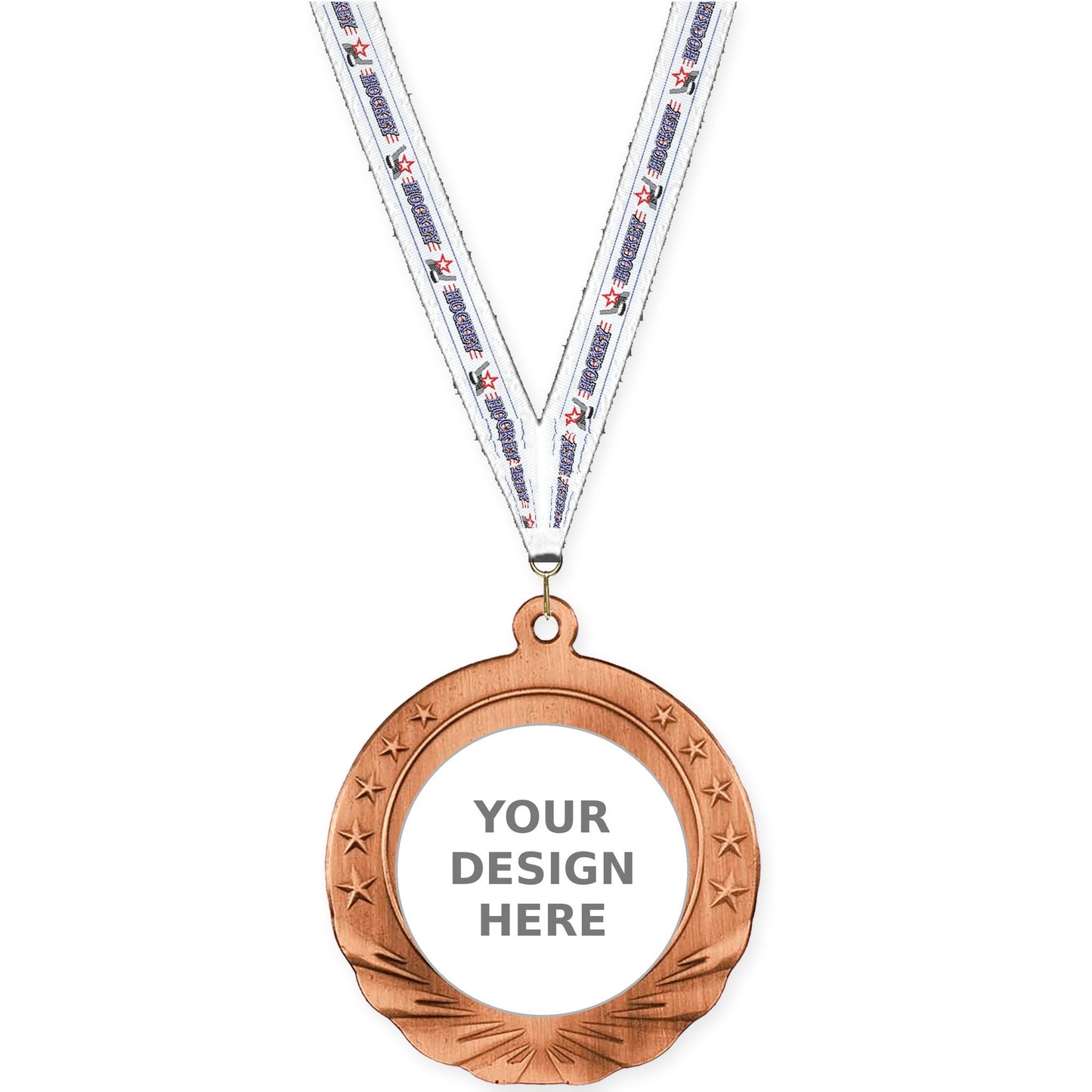 2 3/4 inch Starfield insert medal in antique bronze with Hockey neck ribbon