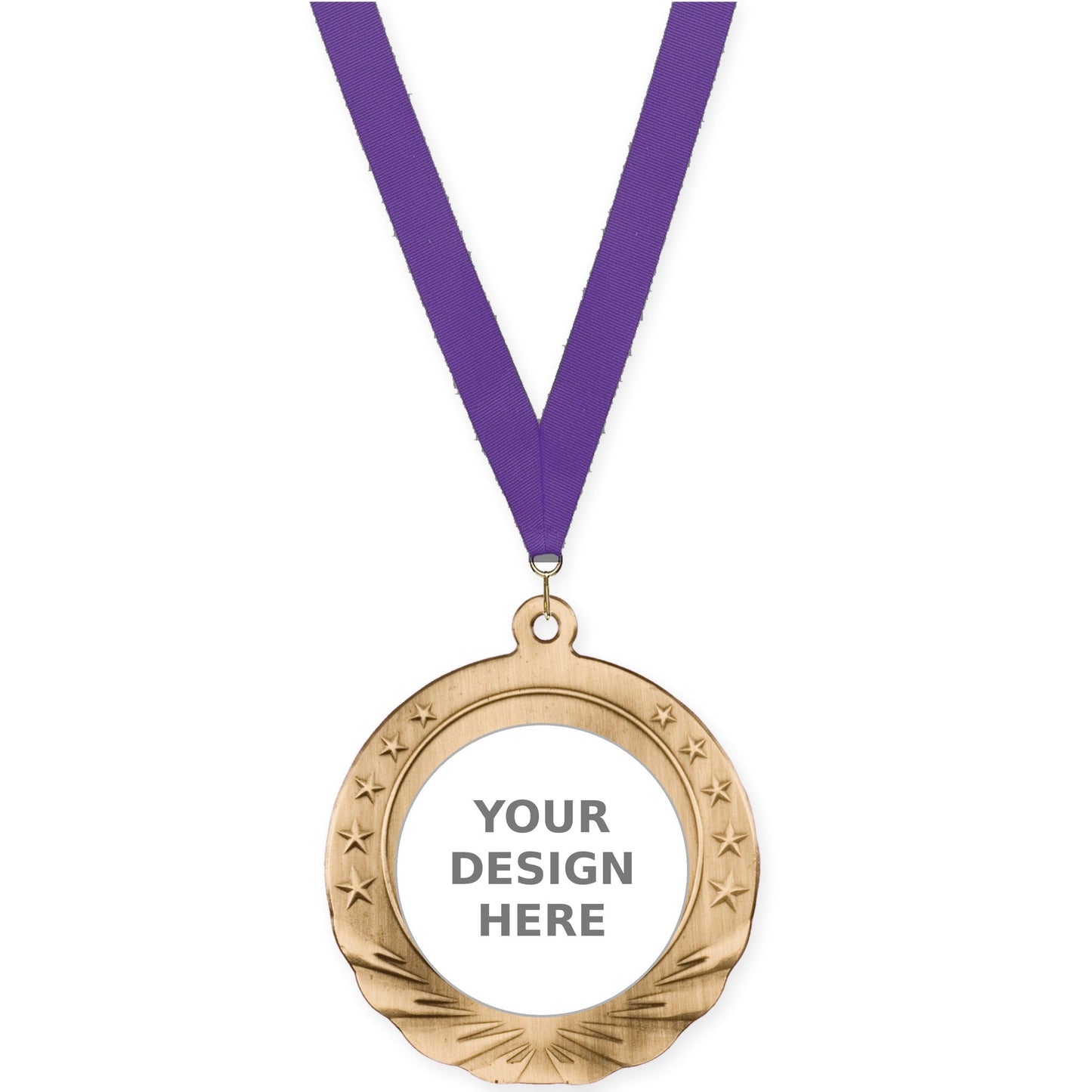 2 3/4 inch Starfield insert medal in antique gold with Purple neck ribbon