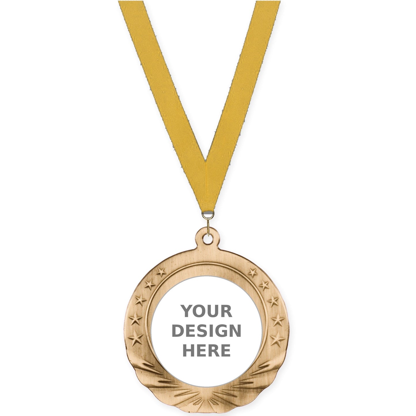 2 3/4 inch Starfield insert medal in antique gold with Gold neck ribbon