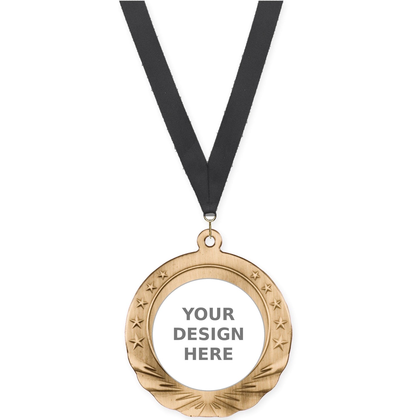 2 3/4 inch Starfield insert medal in antique gold with Black neck ribbon