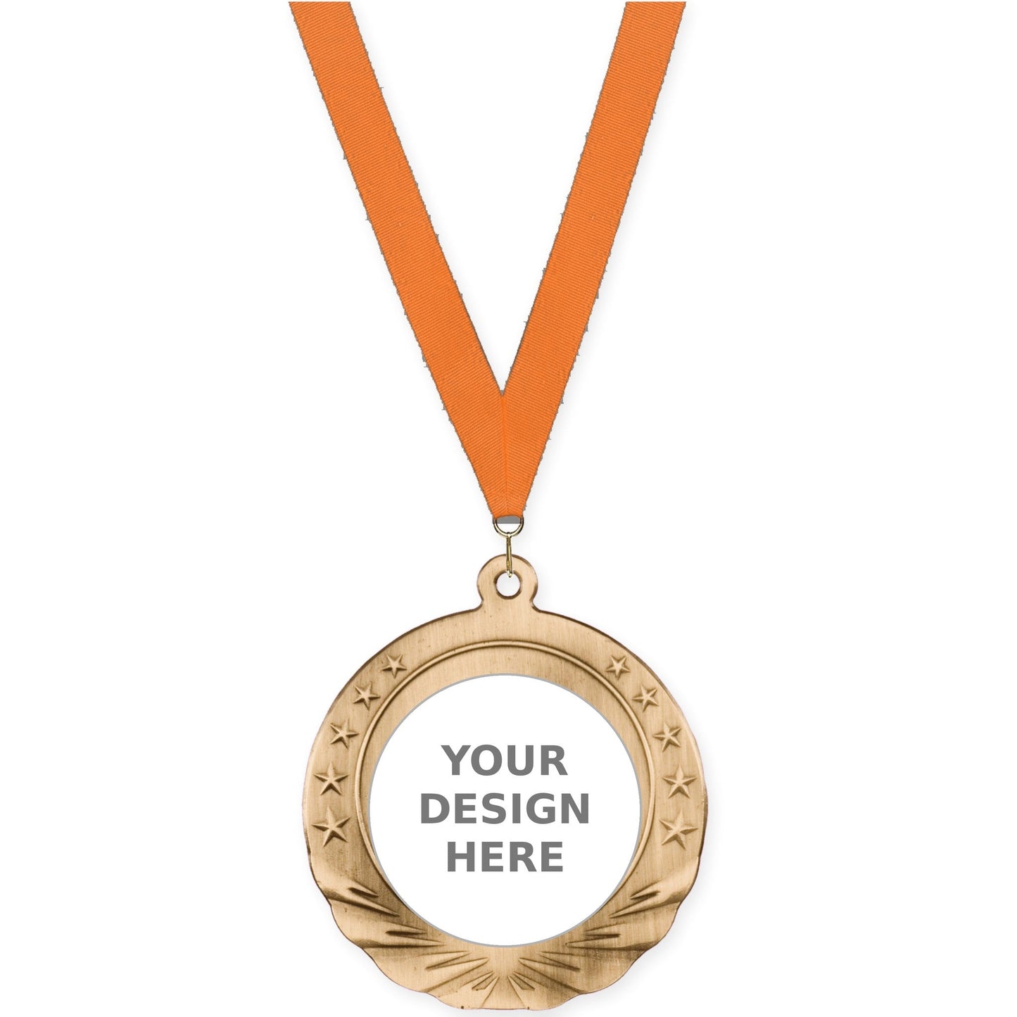 2 3/4 inch Starfield insert medal in antique gold with Orange neck ribbon