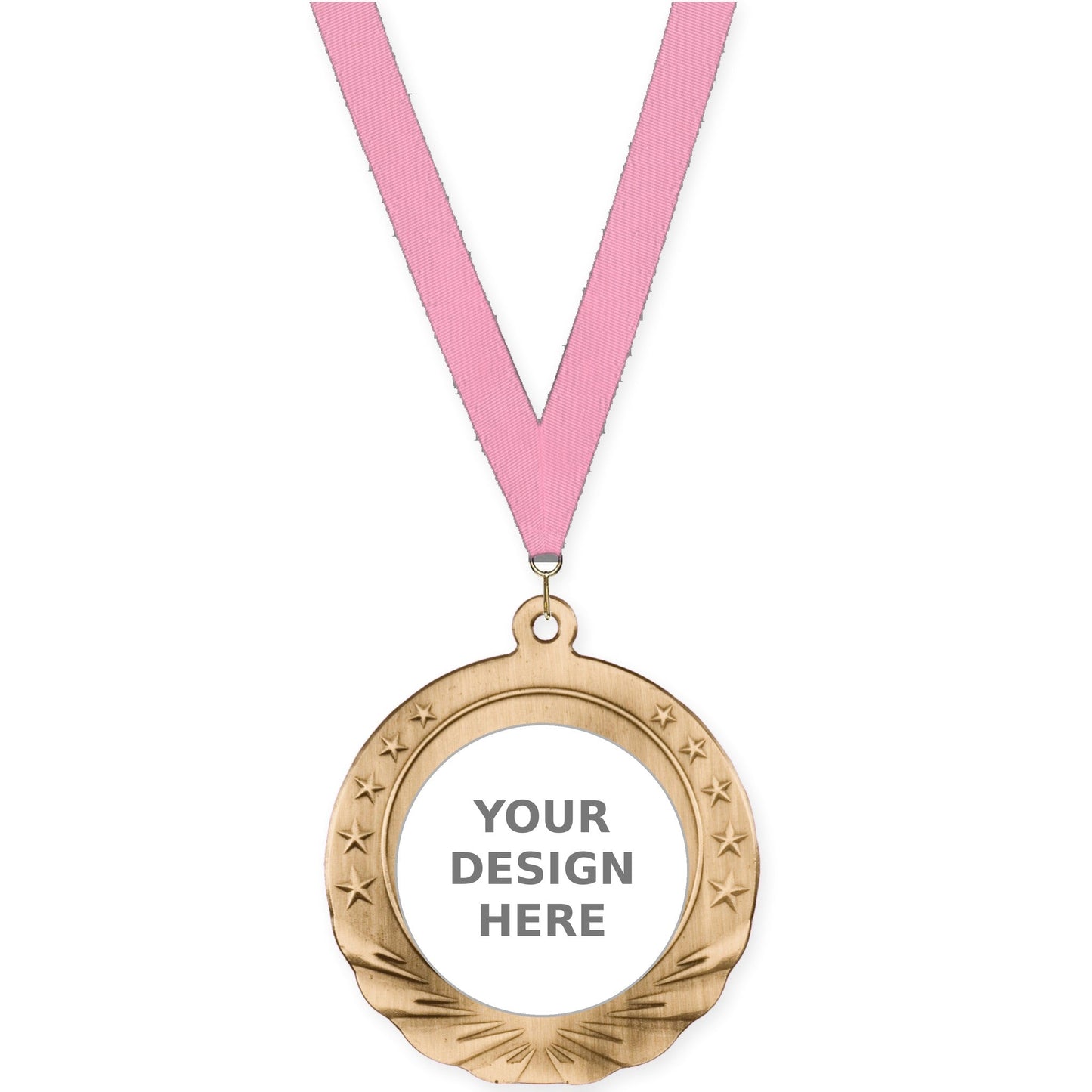 2 3/4 inch Starfield insert medal in antique gold with Pink neck ribbon