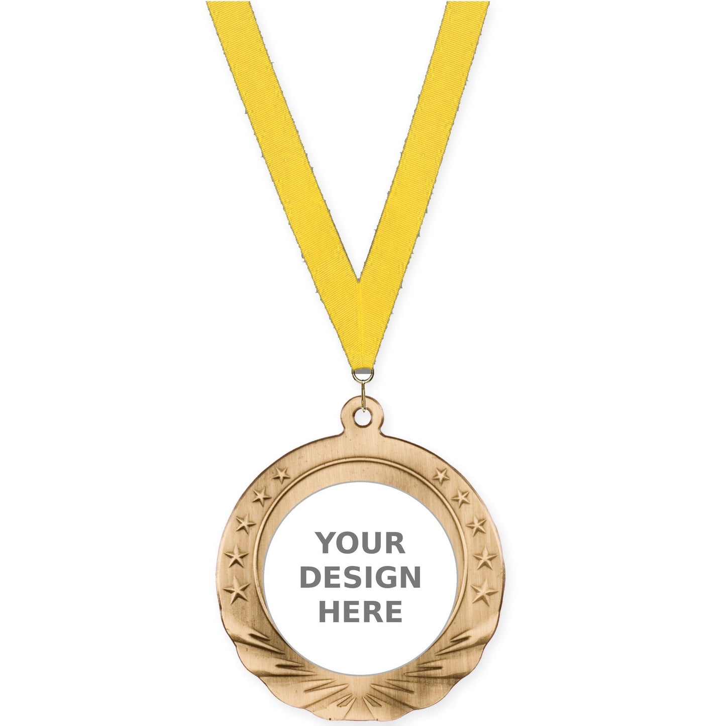 2 3/4 inch Starfield insert medal in antique gold with Yellow neck ribbon