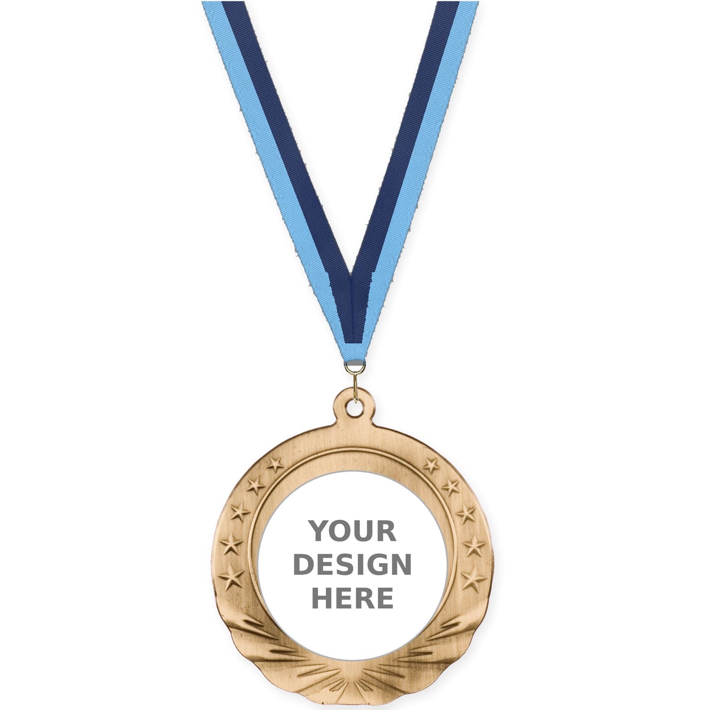 2 3/4 inch Starfield insert medal in antique gold with Light Blue Navy neck ribbon