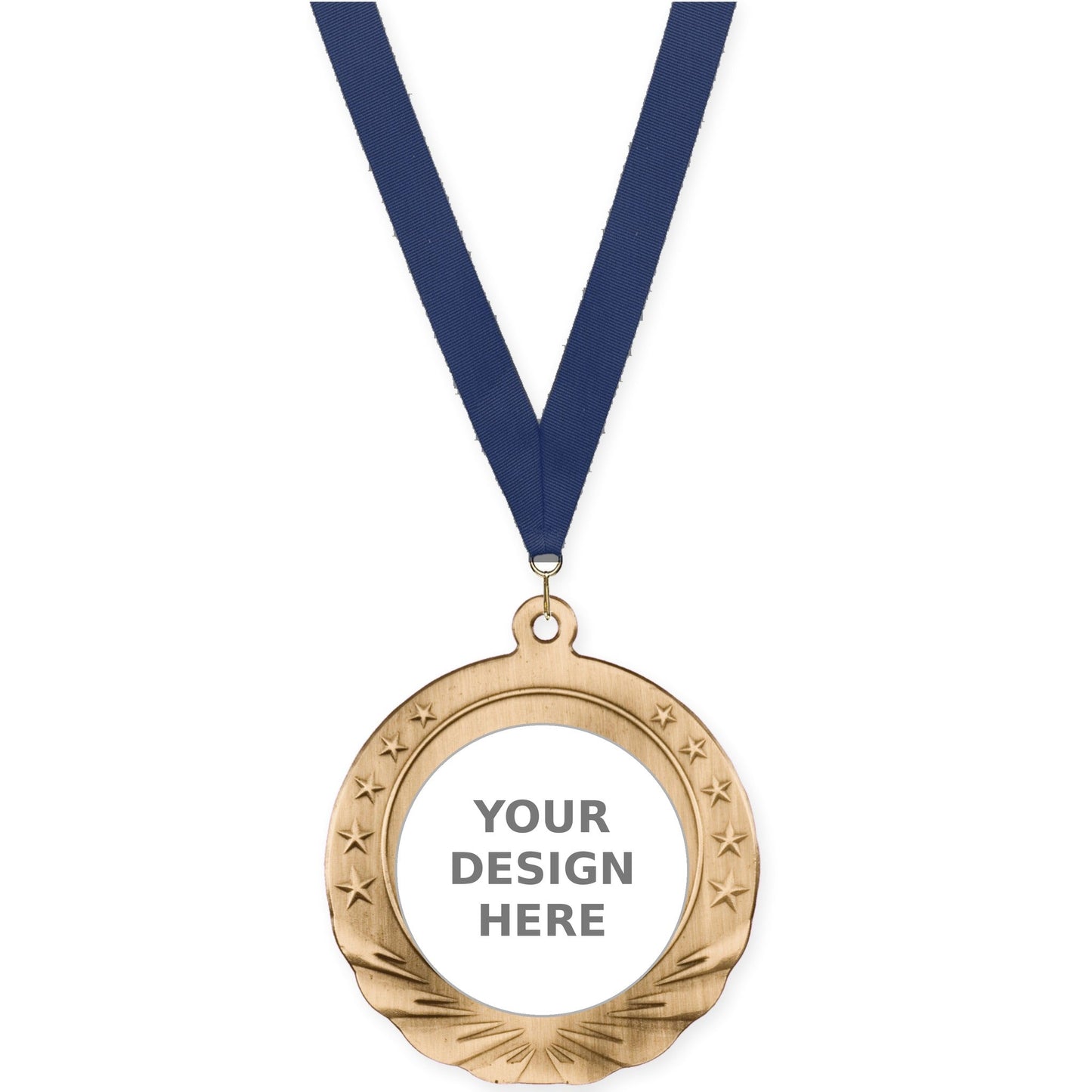 2 3/4 inch Starfield insert medal in antique gold with Navy neck ribbon