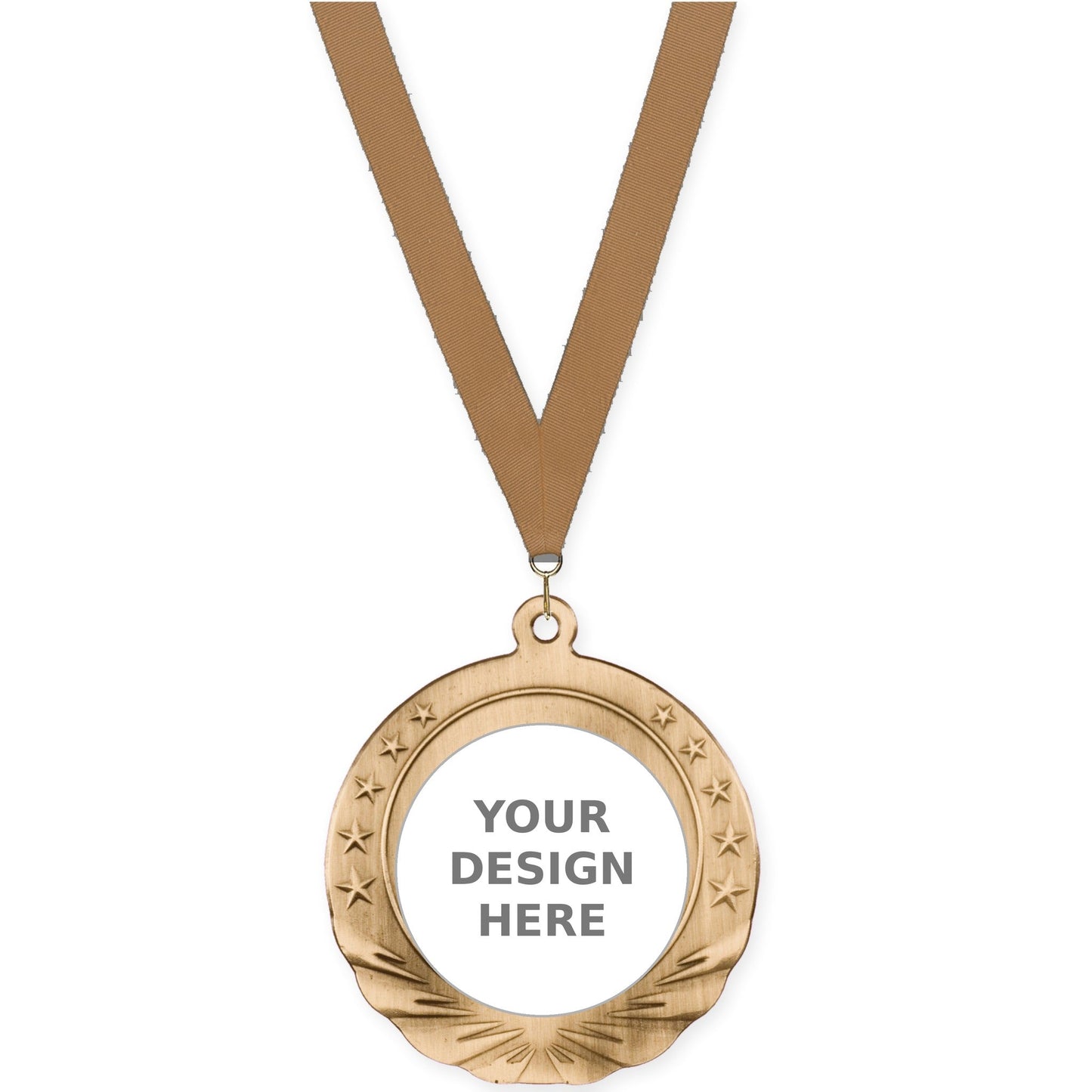 2 3/4 inch Starfield insert medal in antique gold with Bronze Metallic neck ribbon