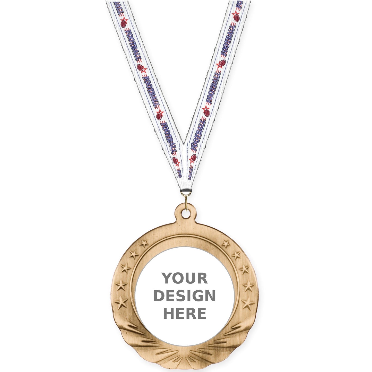 2 3/4 inch Starfield insert medal in antique gold with Football neck ribbon