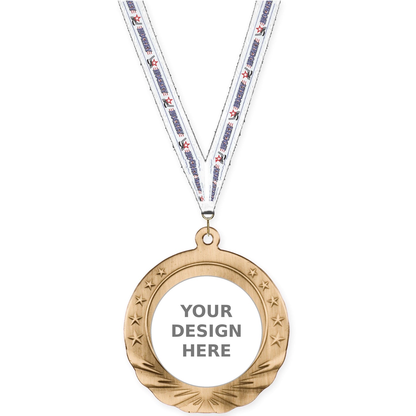 2 3/4 inch Starfield insert medal in antique gold with Hockey neck ribbon