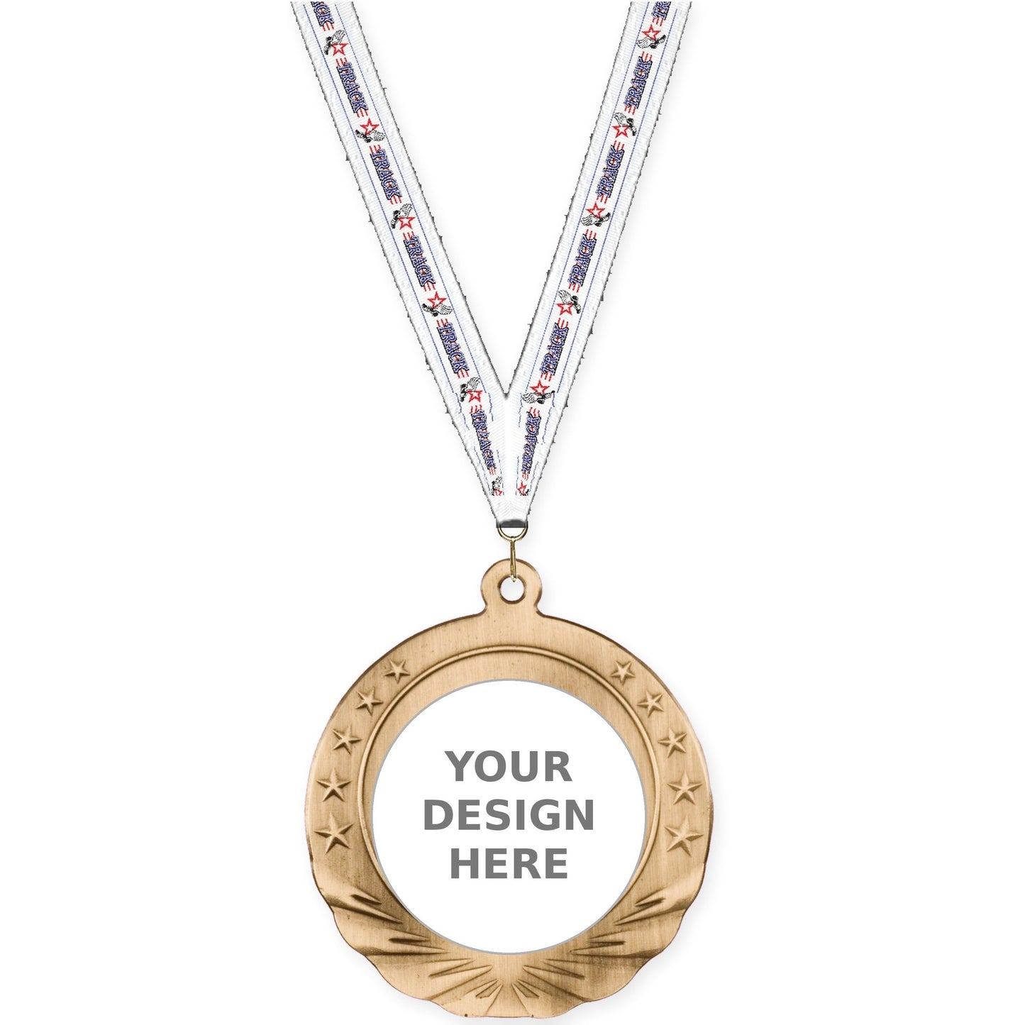 2 3/4 inch Starfield insert medal in antique gold with Track neck ribbon