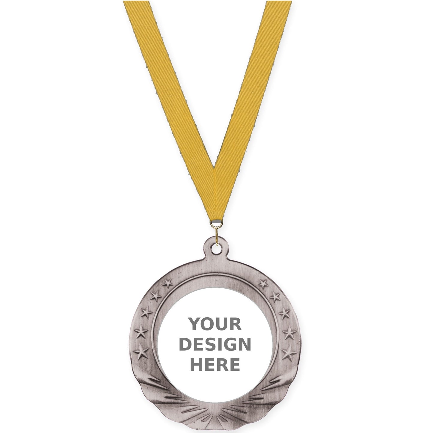 2 3/4 inch Starfield insert medal in antique silver with Gold neck ribbon