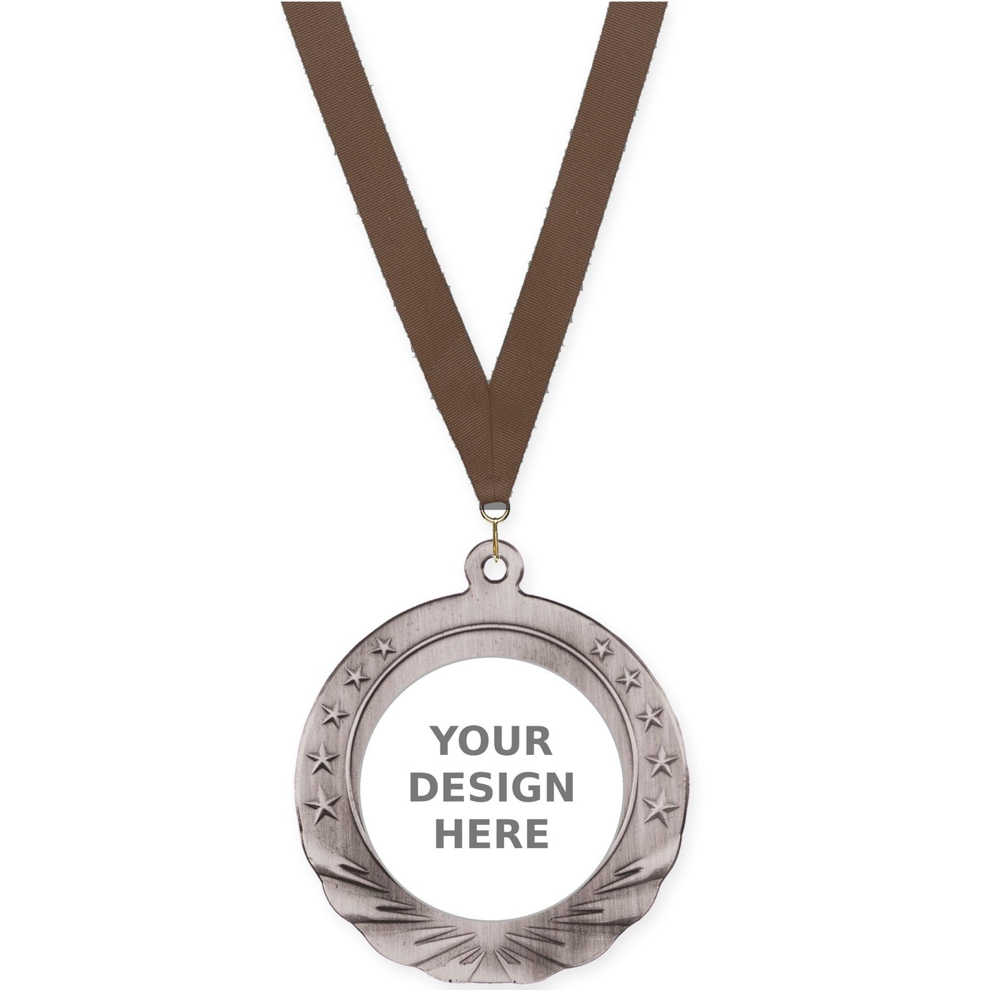 2 3/4 inch Starfield insert medal in antique silver with Brown neck ribbon