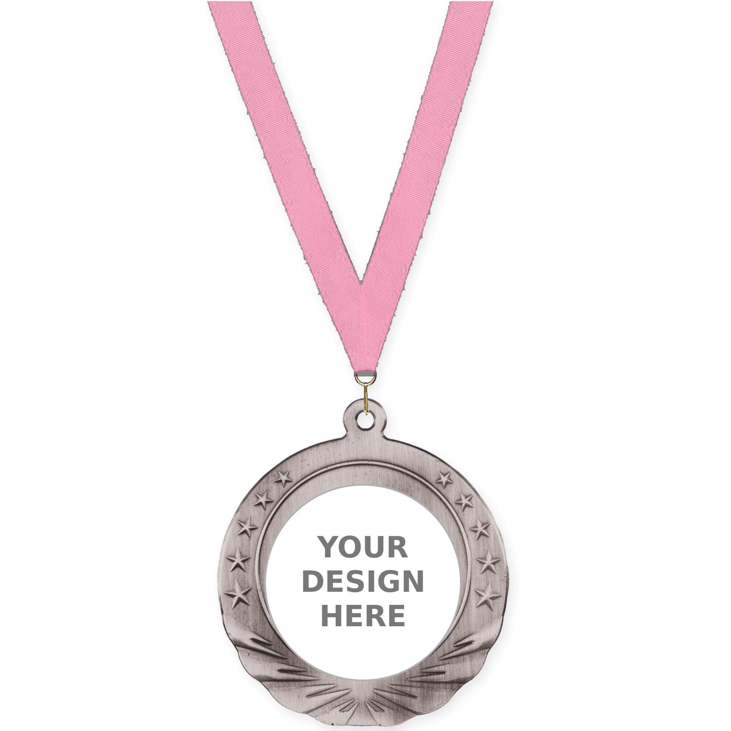 2 3/4 inch Starfield insert medal in antique silver with Pink neck ribbon