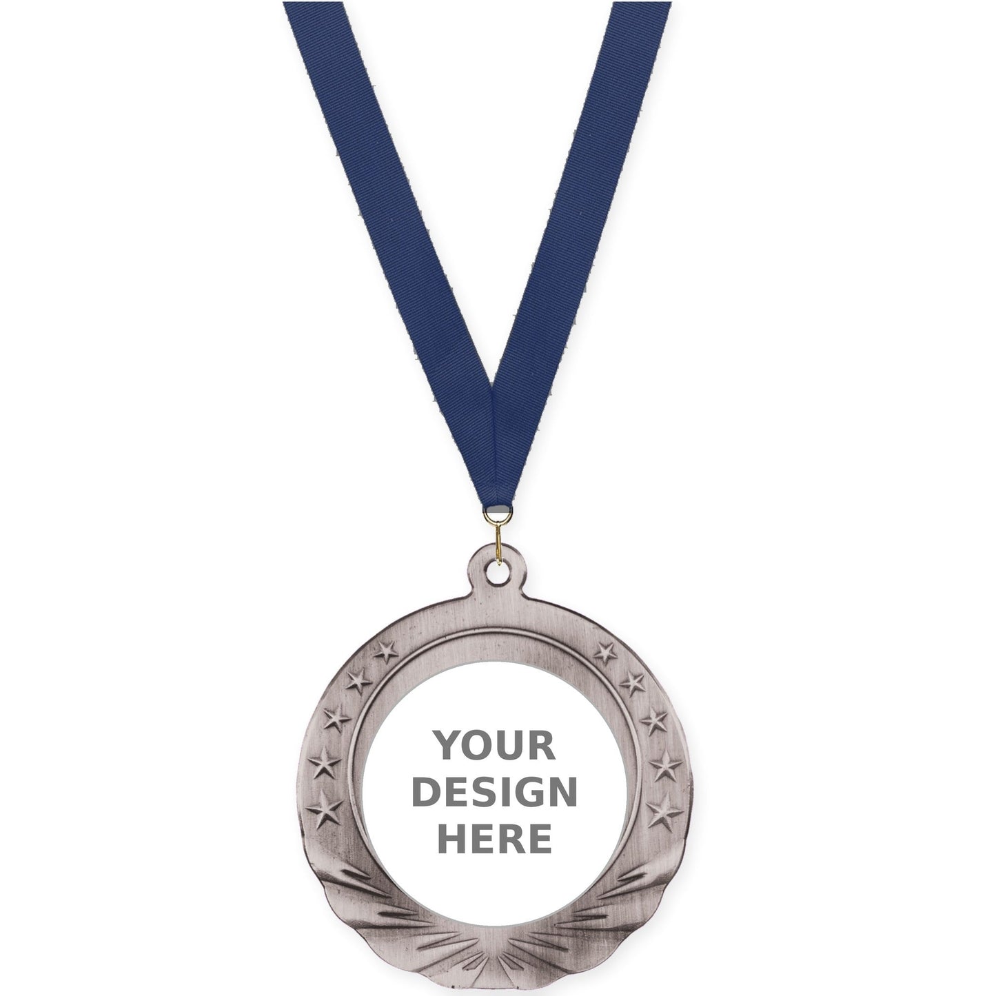 2 3/4 inch Starfield insert medal in antique silver with Navy neck ribbon