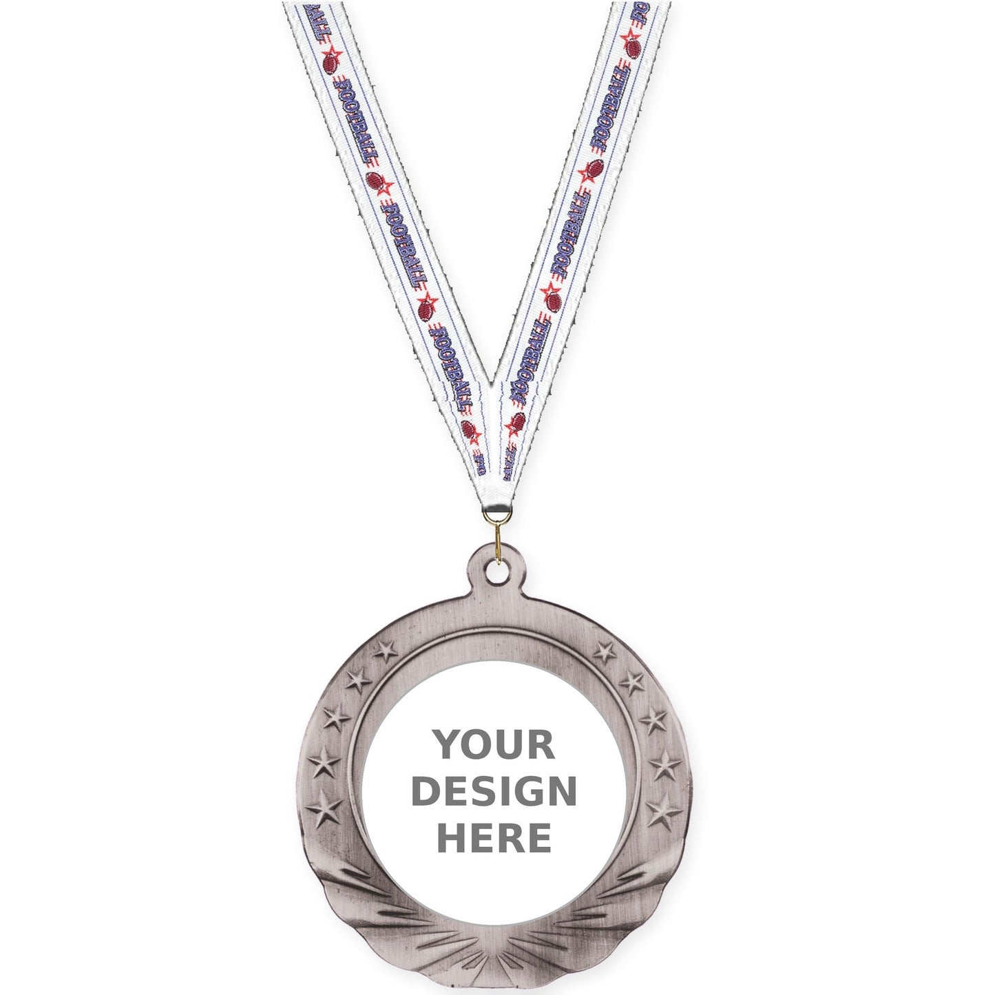 2 3/4 inch Starfield insert medal in antique silver with Football neck ribbon