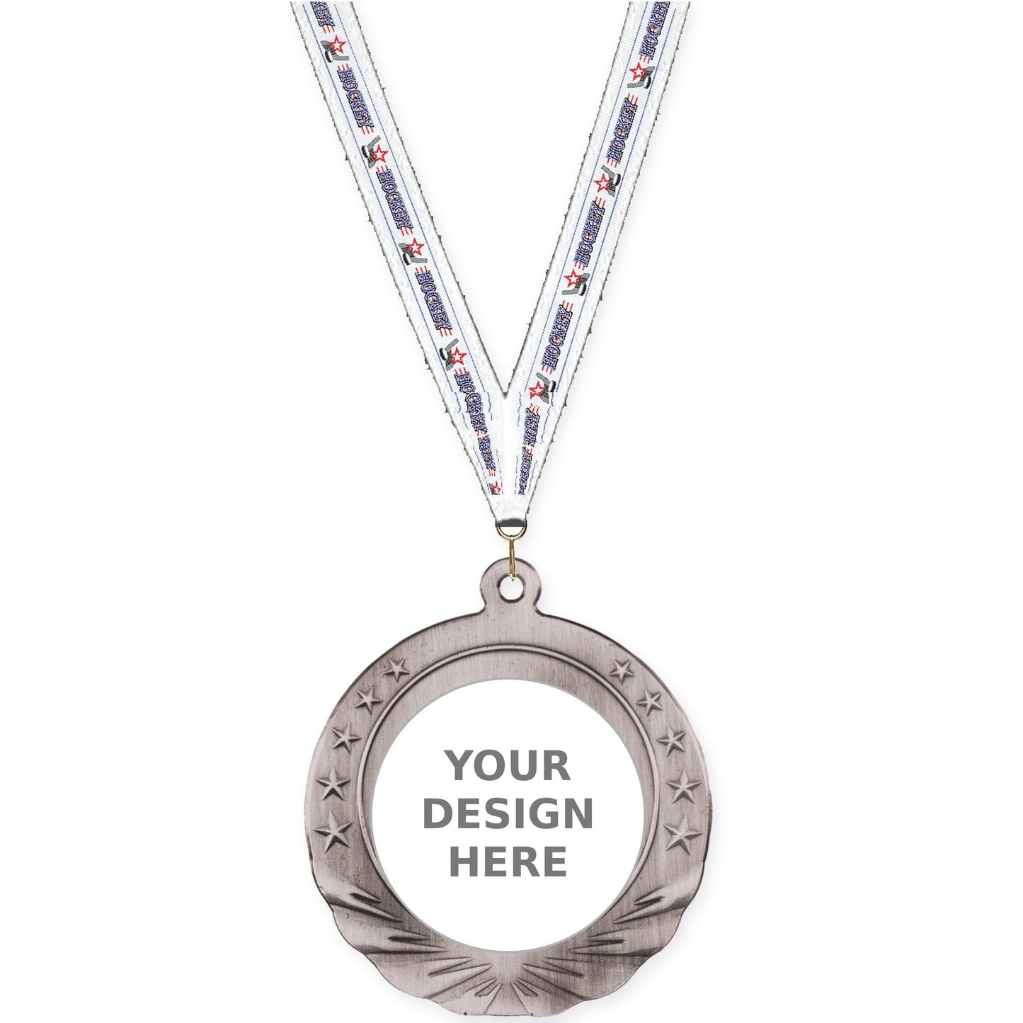 2 3/4 inch Starfield insert medal in antique silver with Hockey neck ribbon