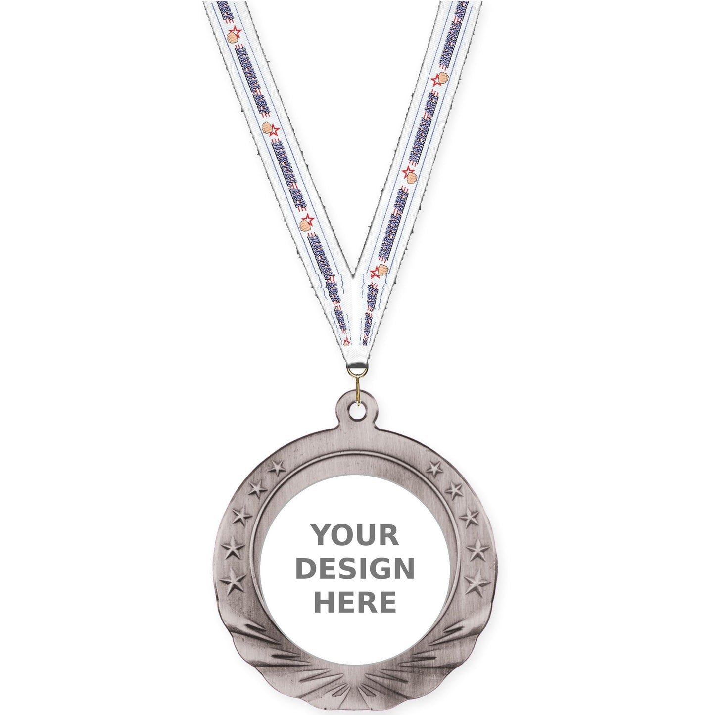 2 3/4 inch Starfield insert medal in antique silver with Martial Arts neck ribbon