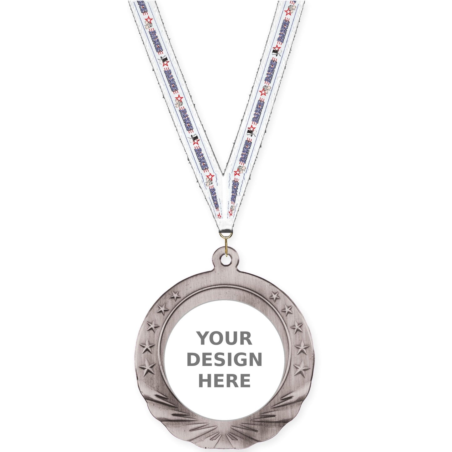 2 3/4 inch Starfield insert medal in antique silver with Dance neck ribbon