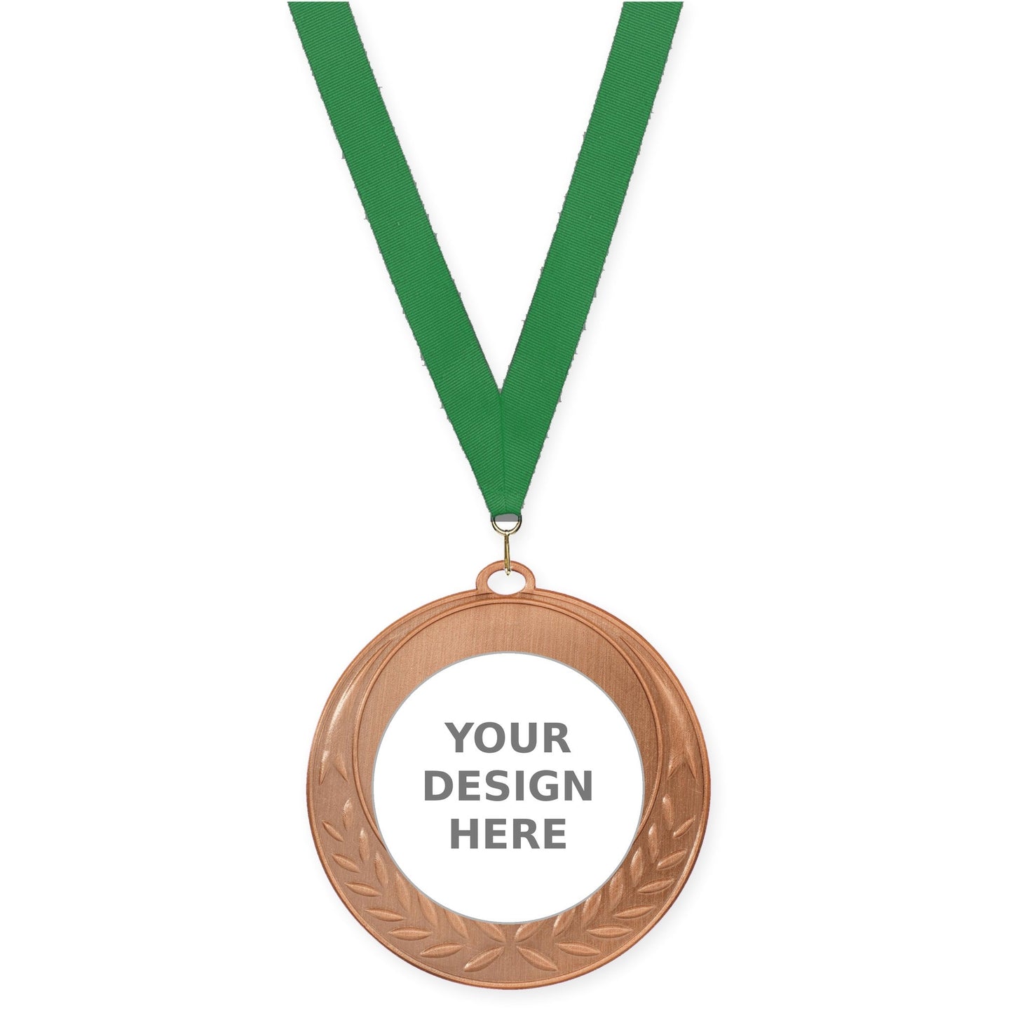2 3/4 inch Half Laurel insert medal in antique bronze with Green neck ribbon