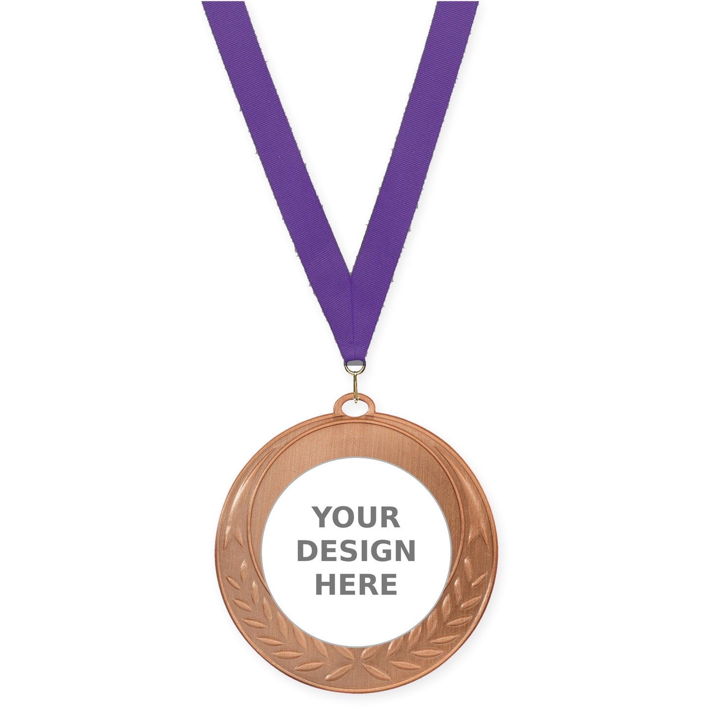 2 3/4 inch Half Laurel insert medal in antique bronze with Purple neck ribbon