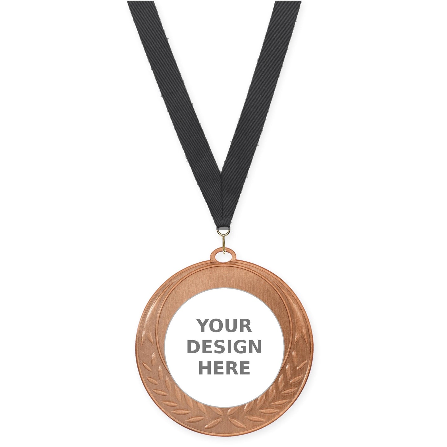 2 3/4 inch Half Laurel insert medal in antique bronze with Black neck ribbon