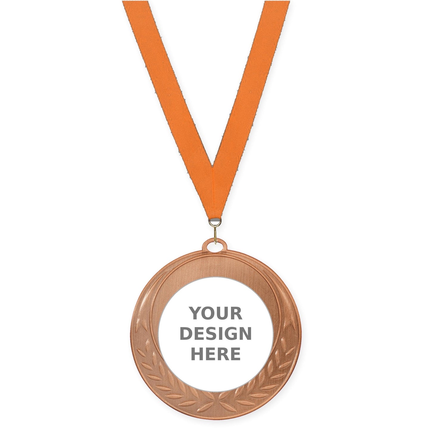 2 3/4 inch Half Laurel insert medal in antique bronze with Orange neck ribbon