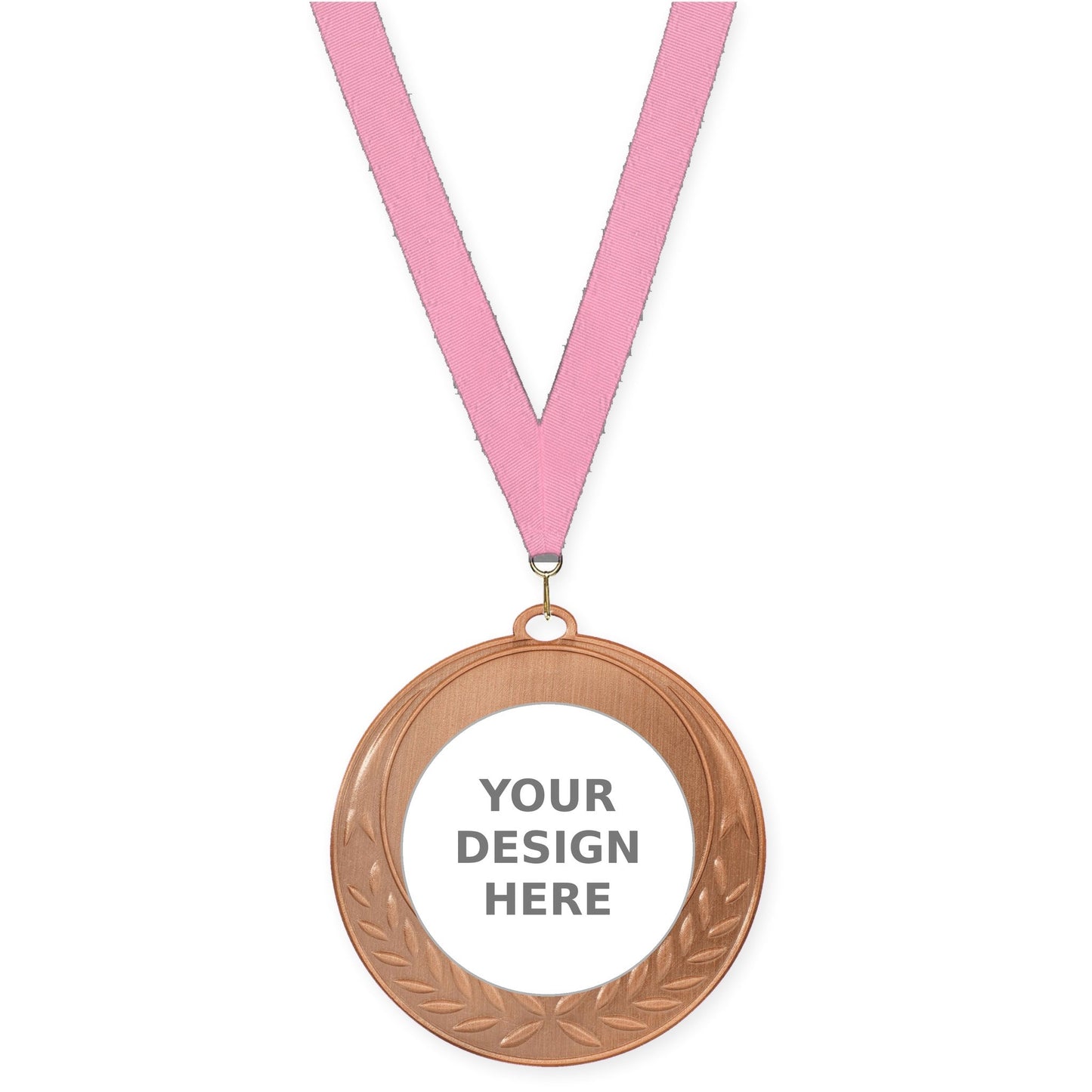 2 3/4 inch Half Laurel insert medal in antique bronze with Pink neck ribbon